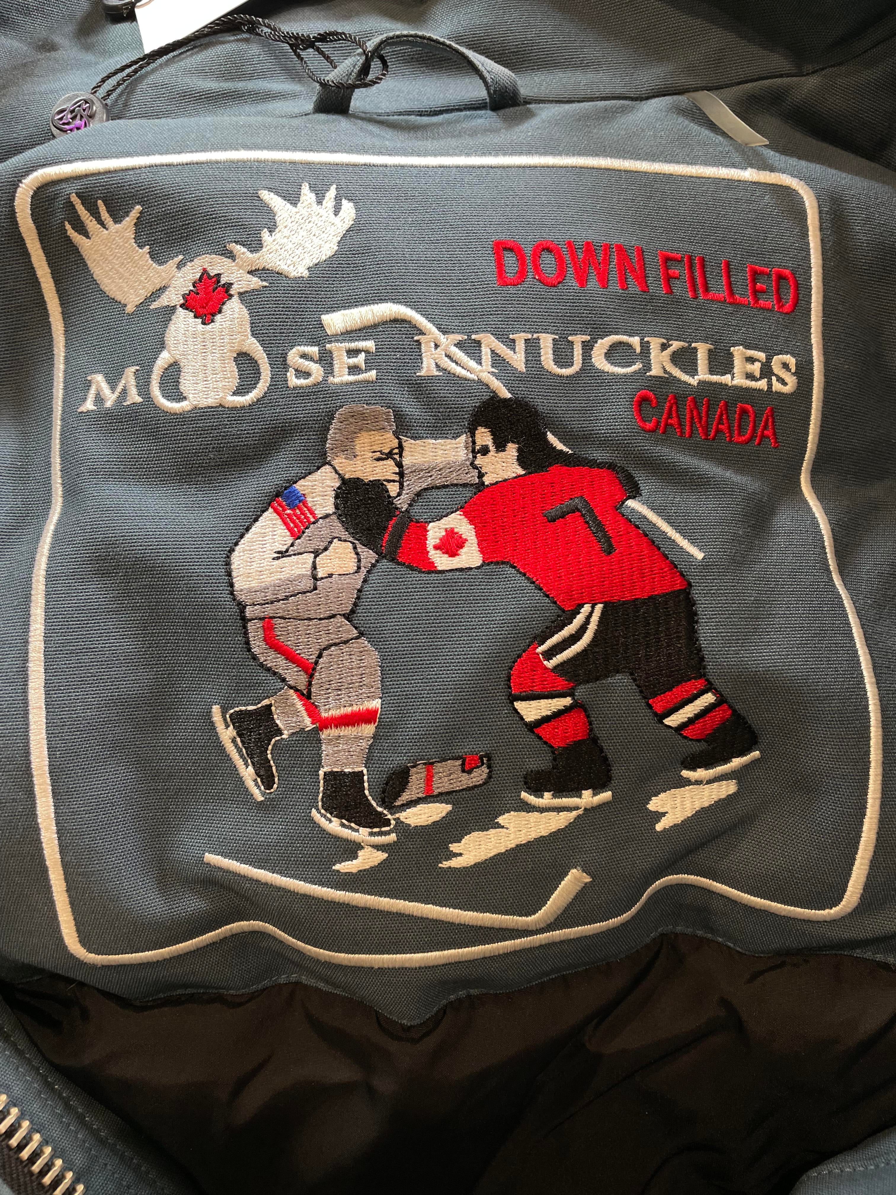 Moose Knuckles White Fur Teal Bomber Jacket