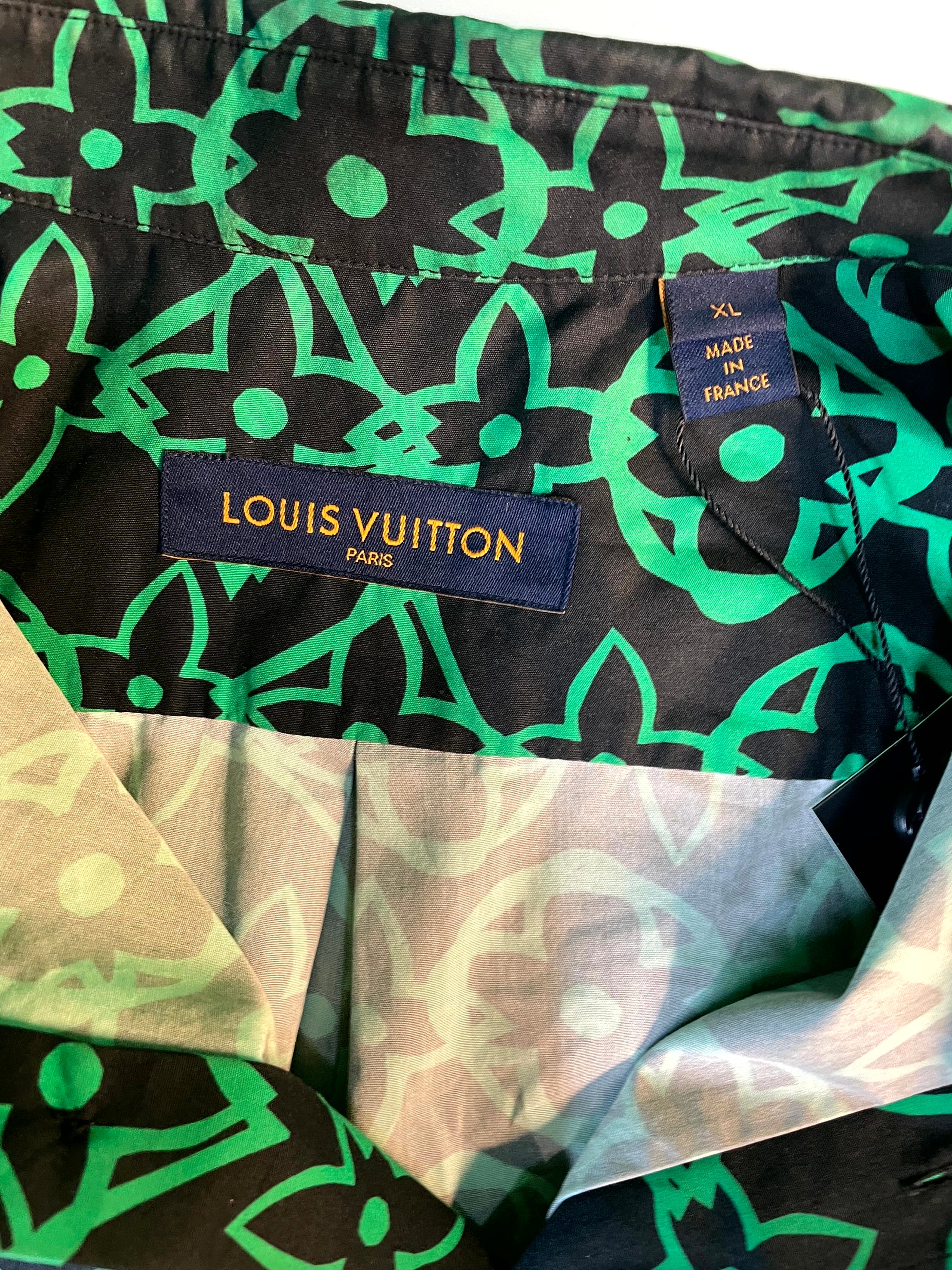 Louis Vuitton Globe Monogram Button Up Black & Green Shirt