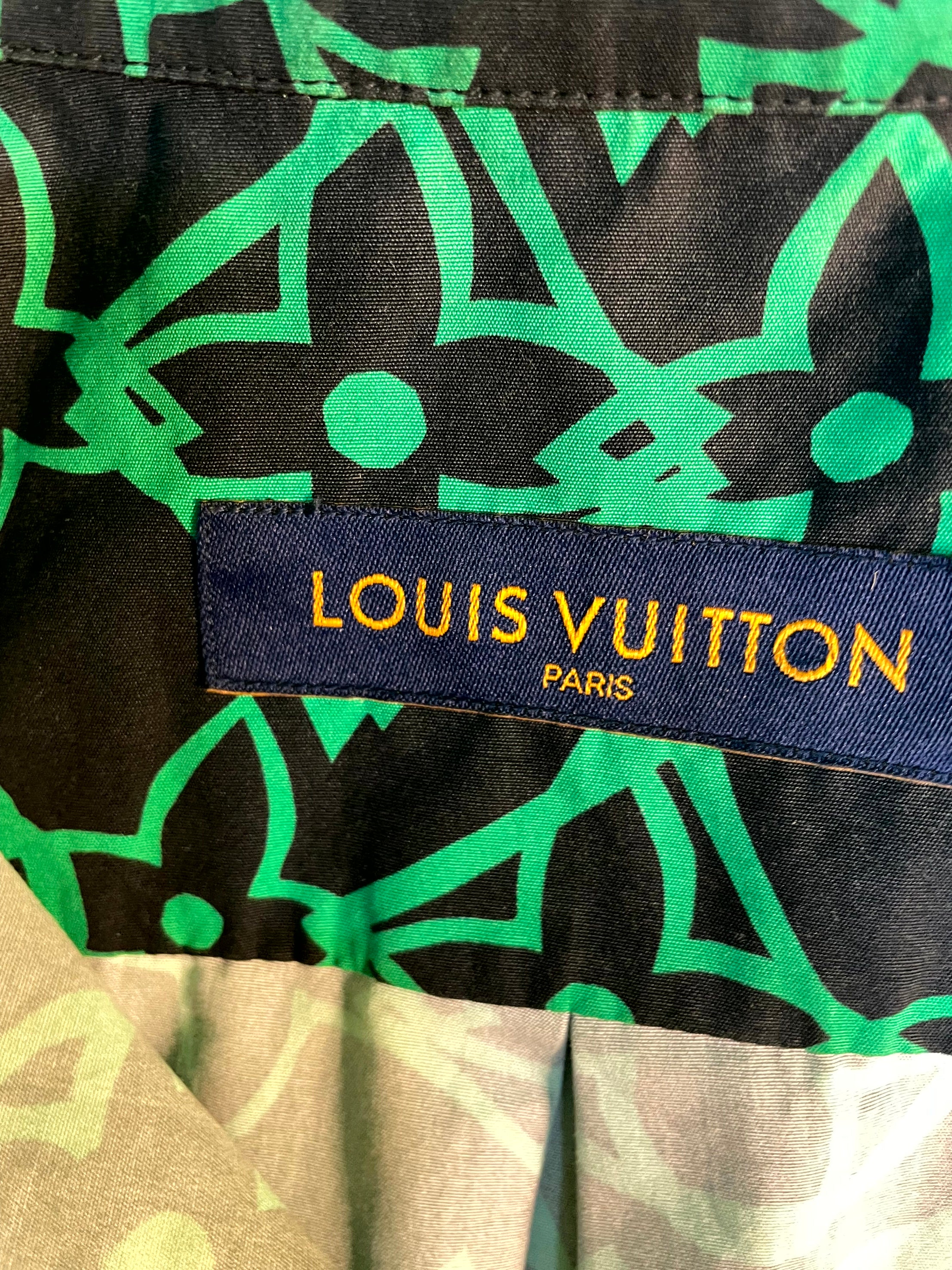 Louis Vuitton Globe Monogram Button Up Black & Green Shirt