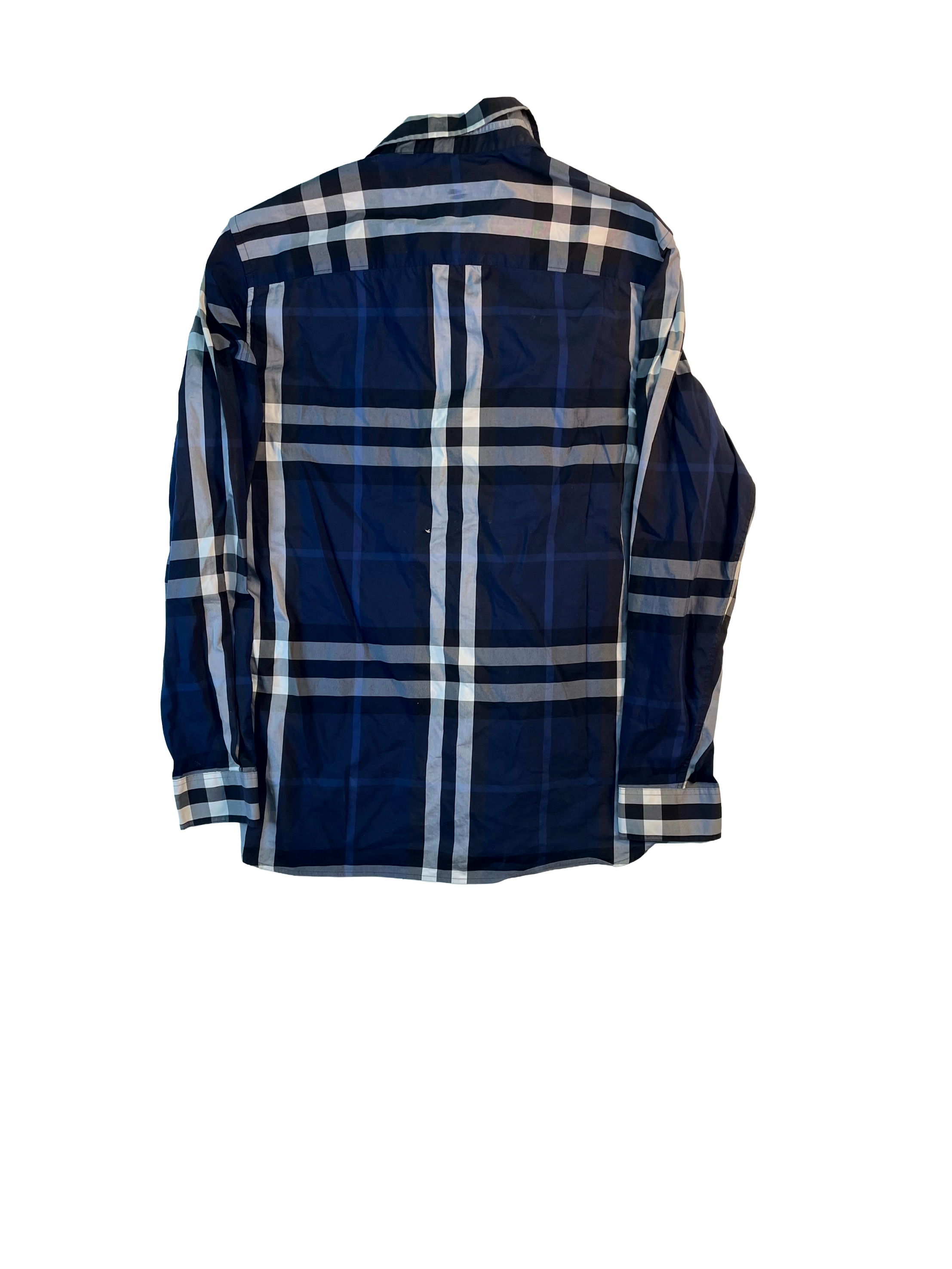 Burberry Plaid Pocket Button Up LS Blue Shirt