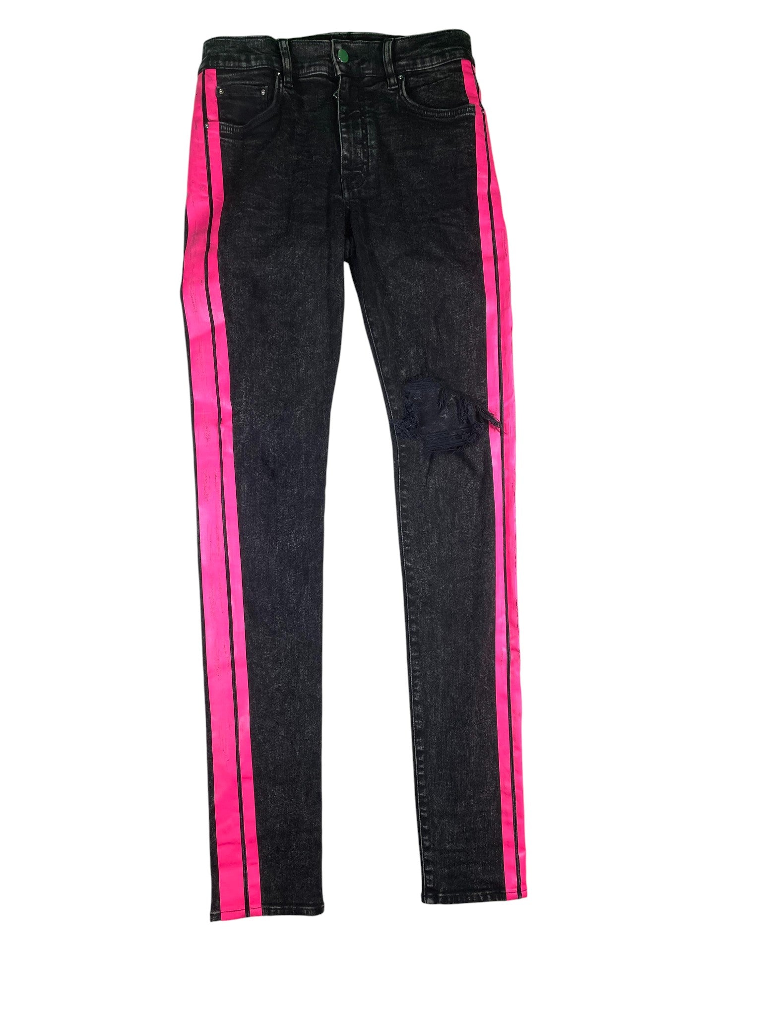 Amiri Pink Stripe Black Wash Jeans