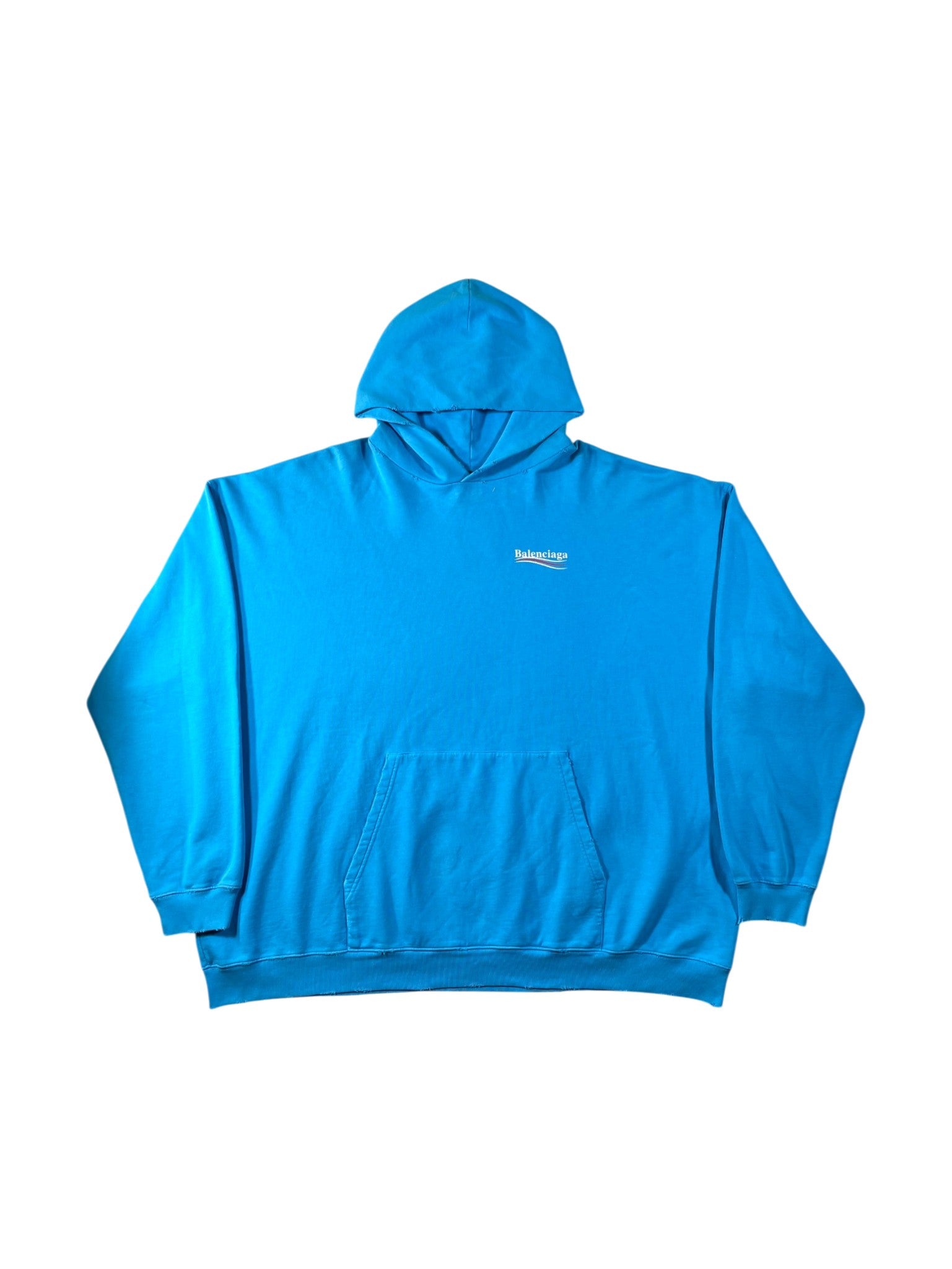 Balenciaga Distressed Campaign Logo Baby Blue Hoodie