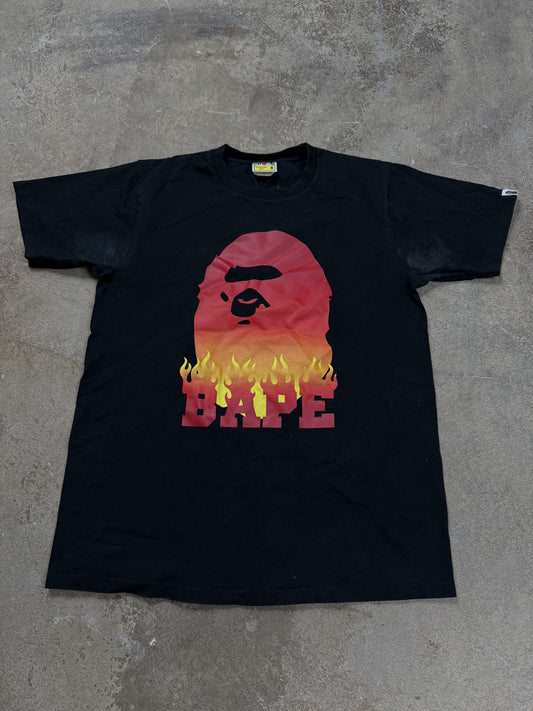 BAPE Head Tee Black Flames Used Medium