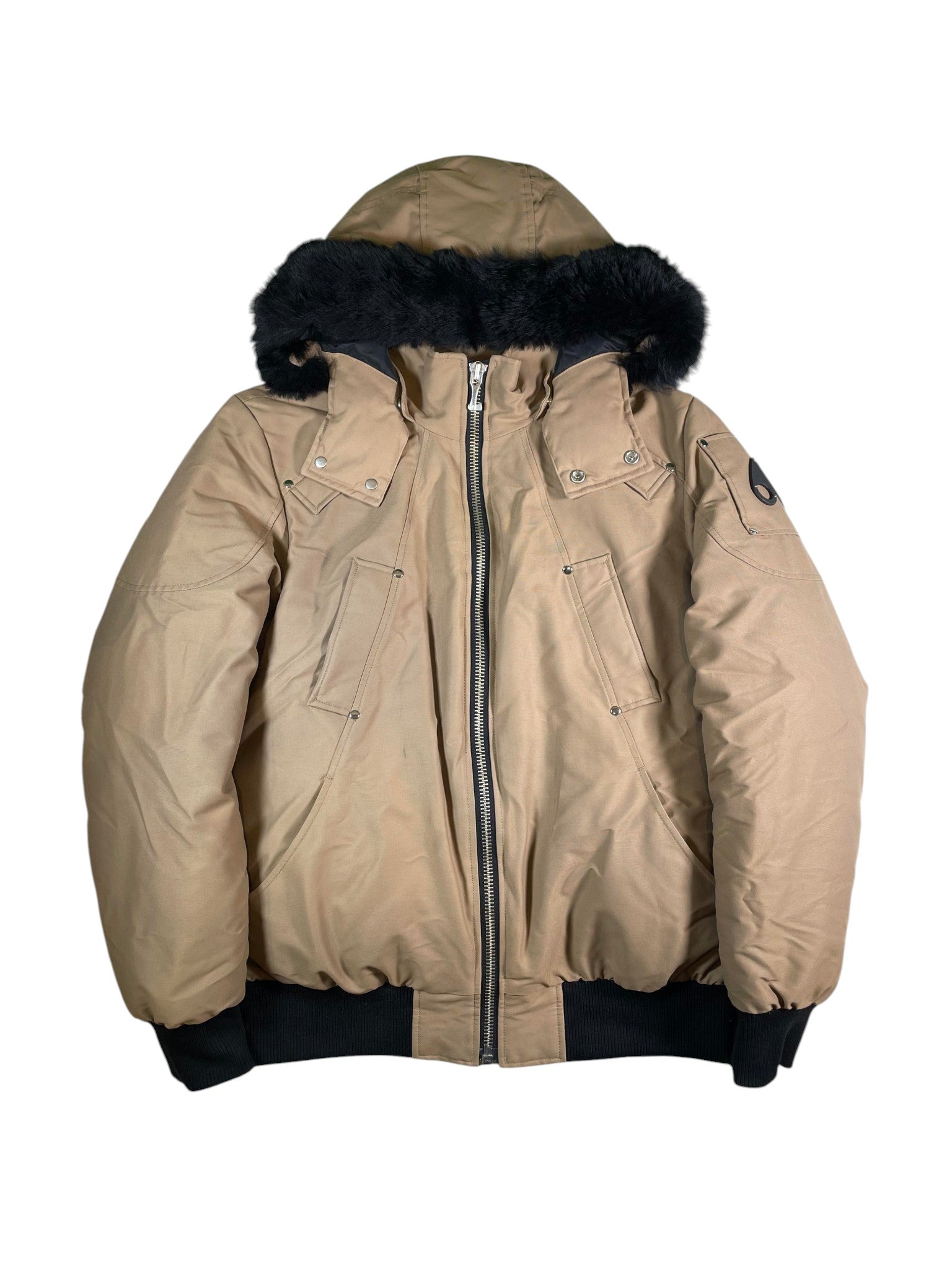 Moose Knuckles 3Q Black Fur Tan Bomber Jacket