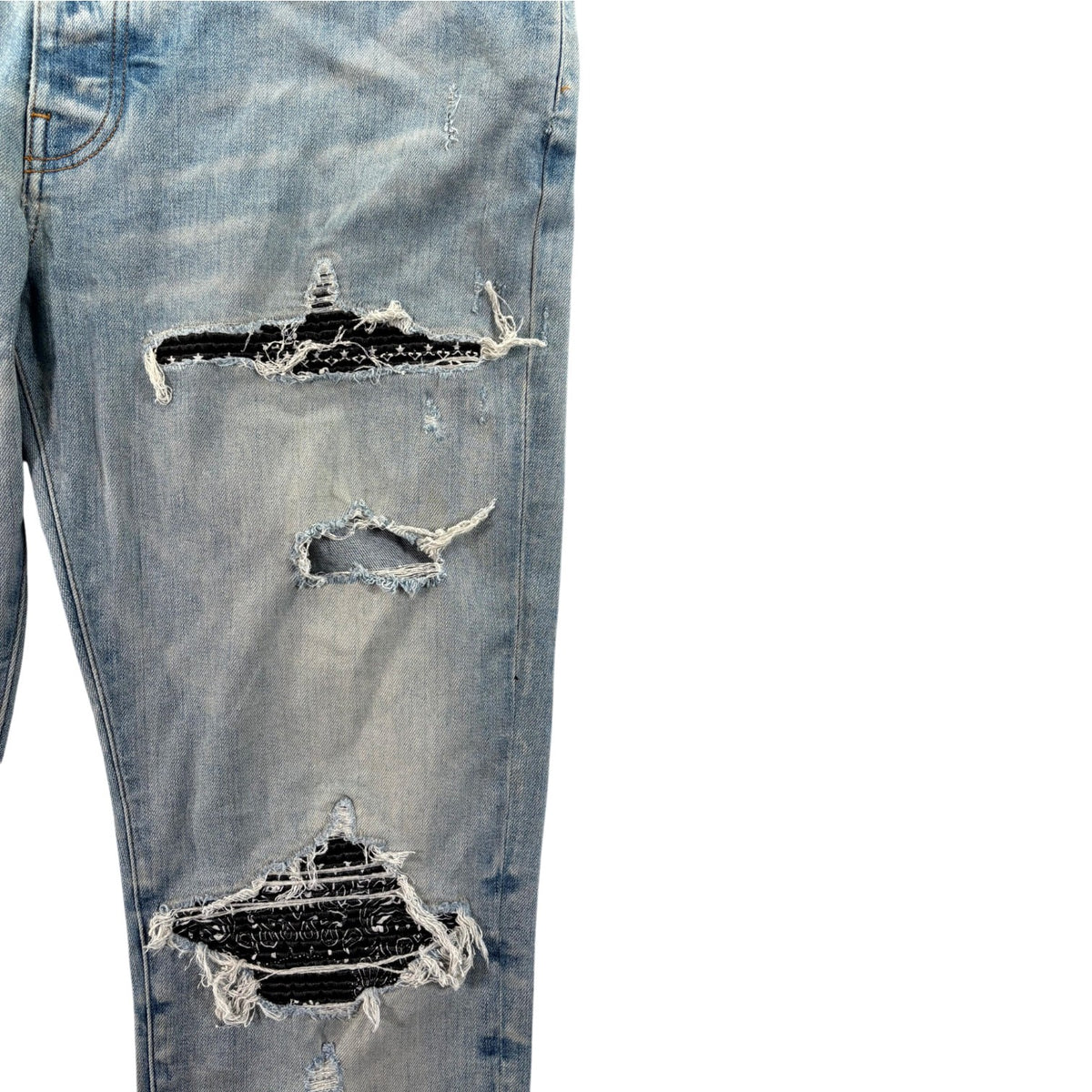 Amiri "MX1" Paisley Patch Light Wash & Black Jeans