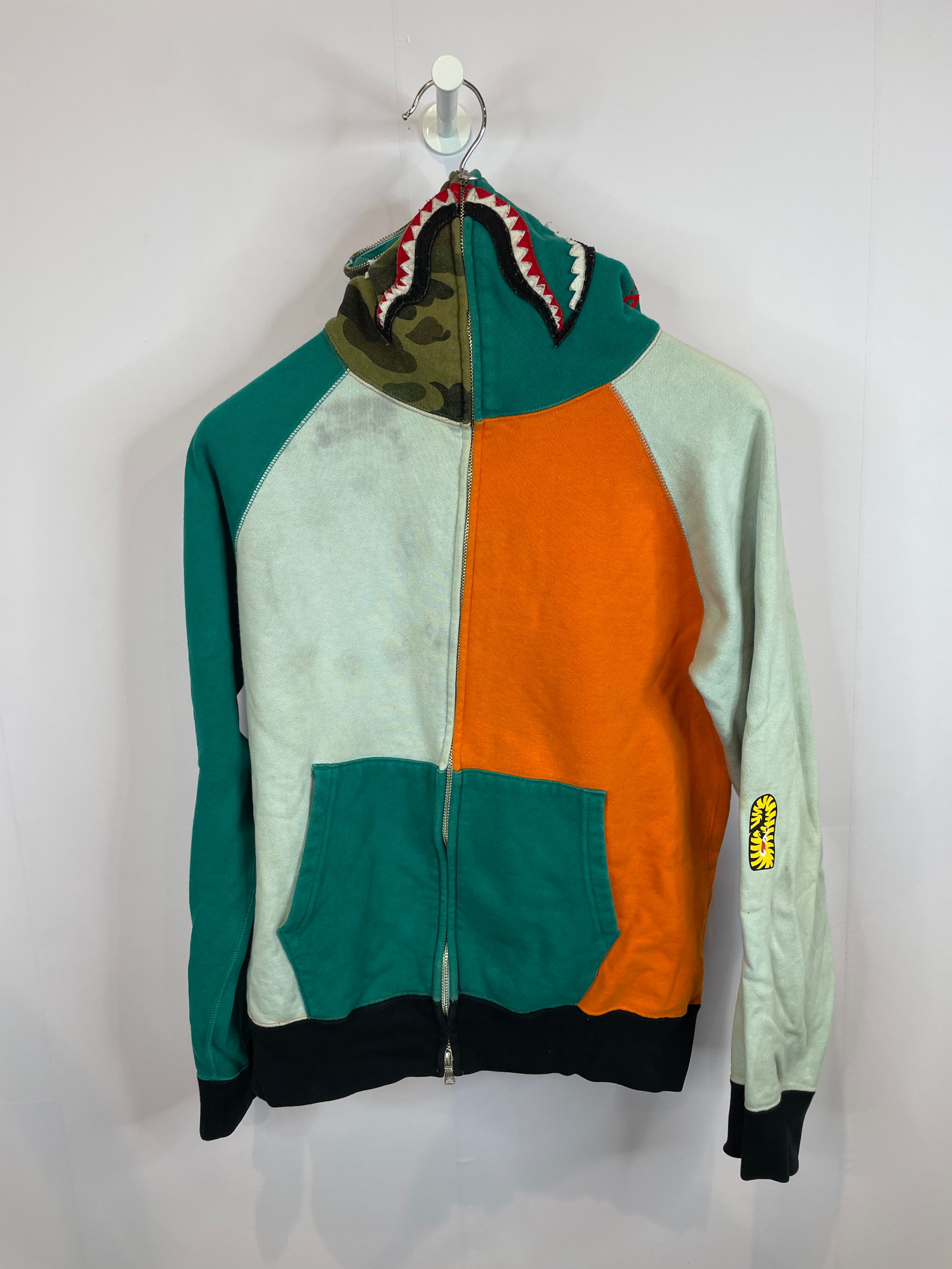 BAPE Shark Zip Up Teal Green Orange Used Medium