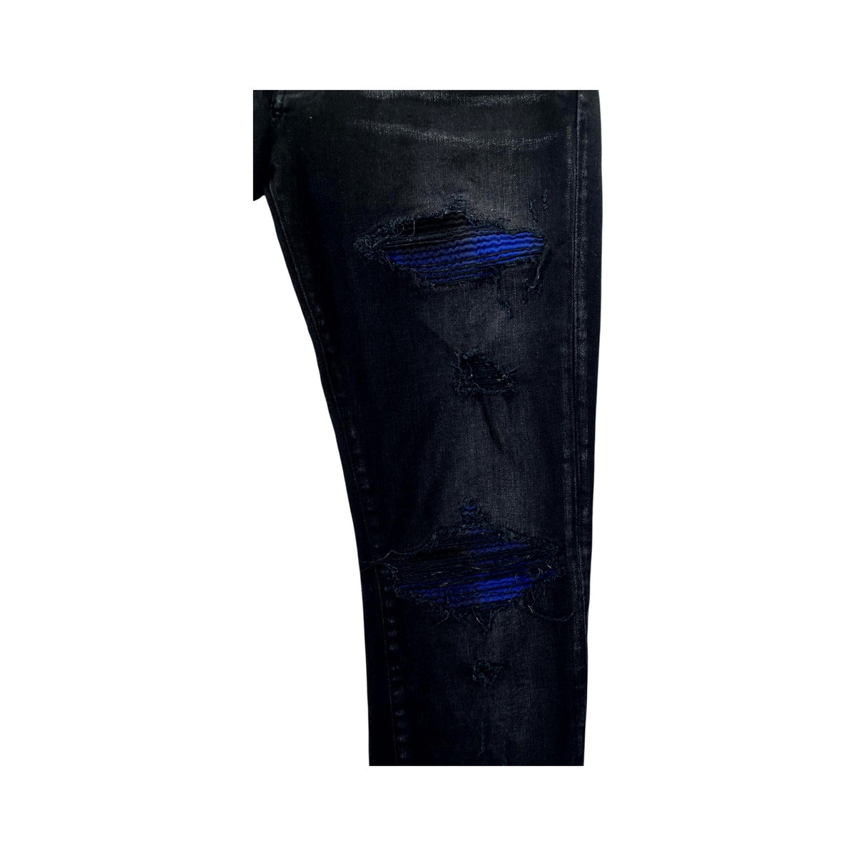Amiri MX1 Black Plaid Patch Black Wash & Blue Jeans