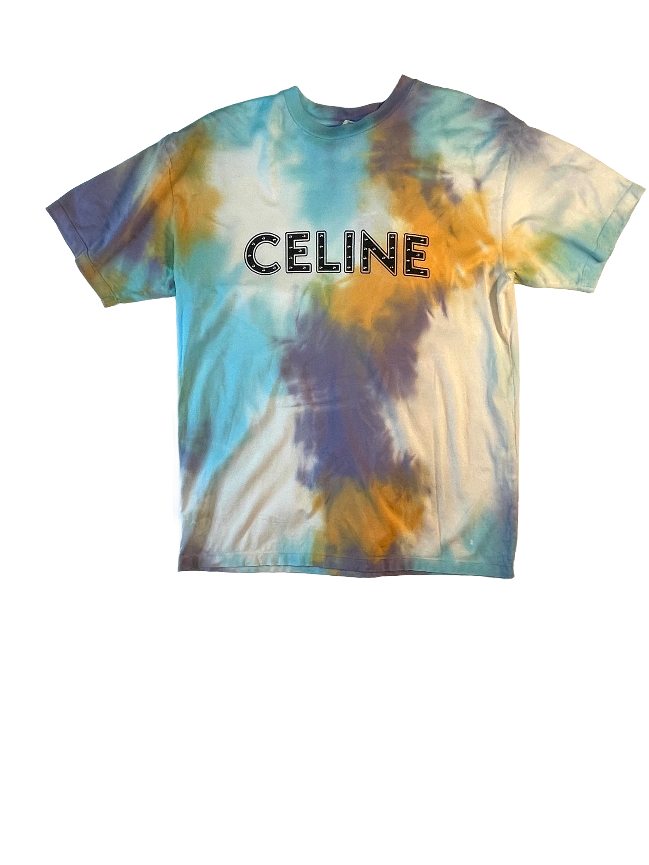 Celine Studded Logo Tye Dye Multicolor Tee