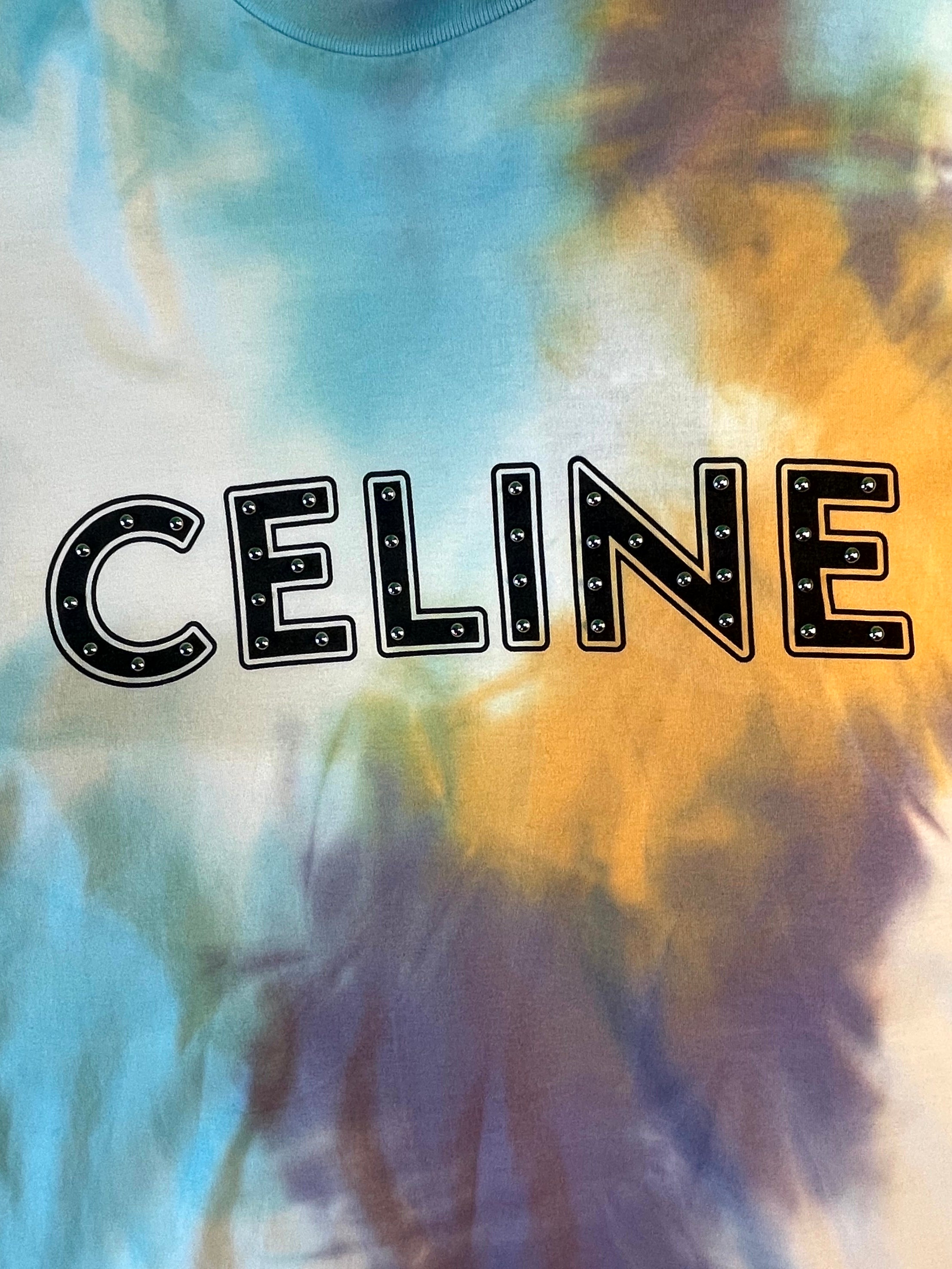 Celine Studded Logo Tye Dye Multicolor Tee