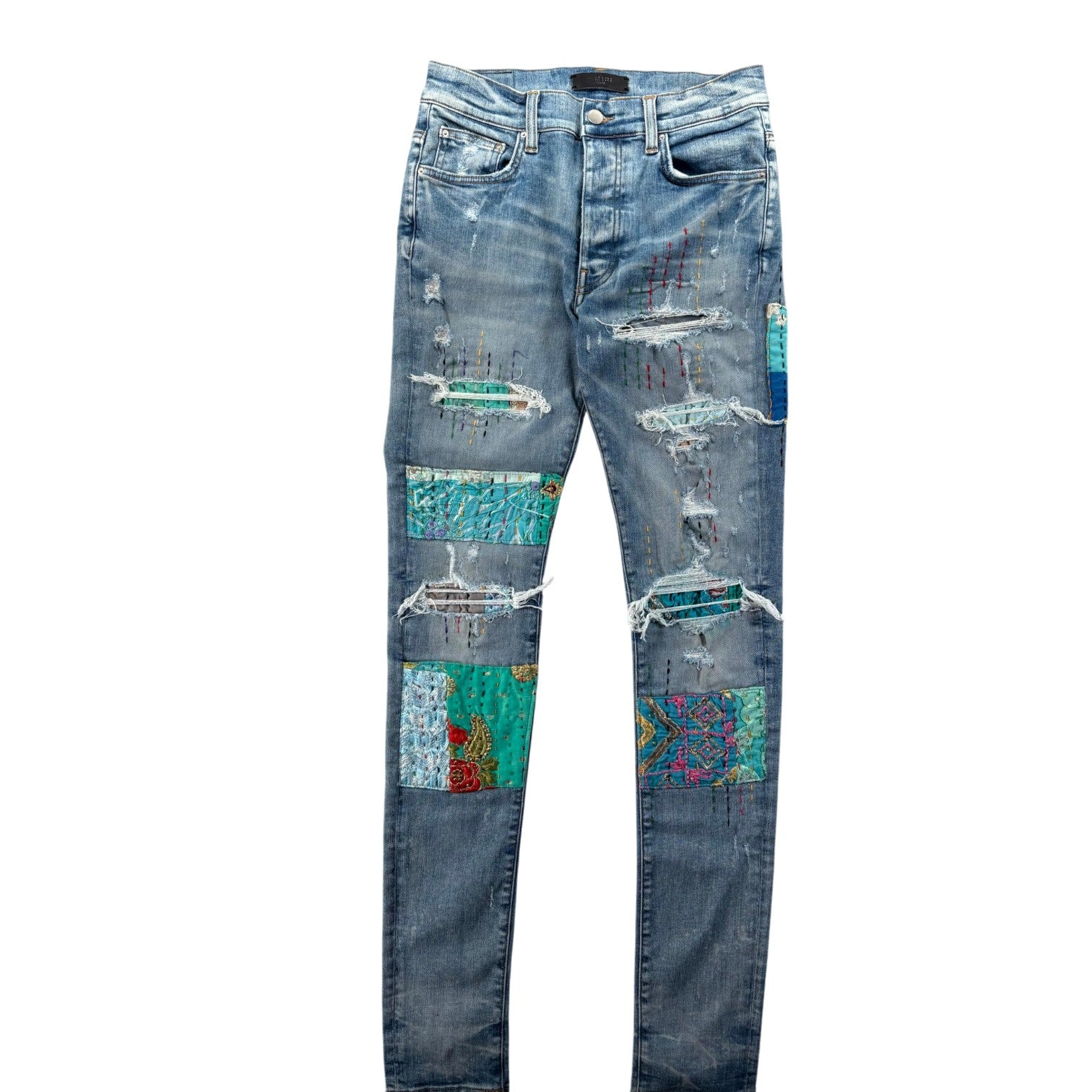 Amiri Quilted Blue Patch Light Wash Jeans