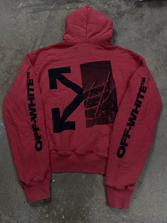 Off White Hoodie Black Red Used Medium