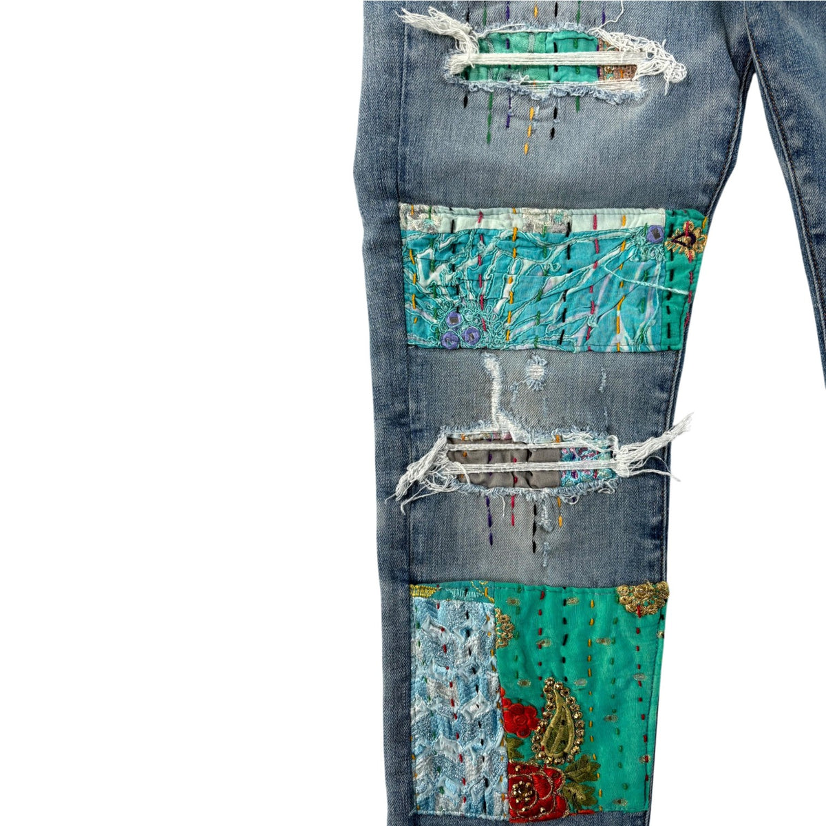 Amiri Quilted Blue Patch Light Wash Jeans