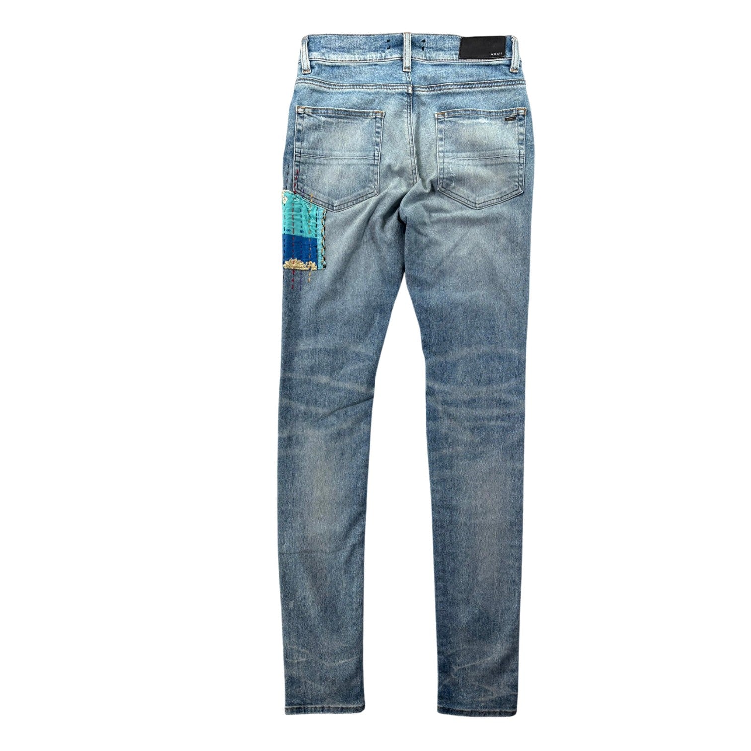 Amiri Quilted Blue Patch Light Wash Jeans