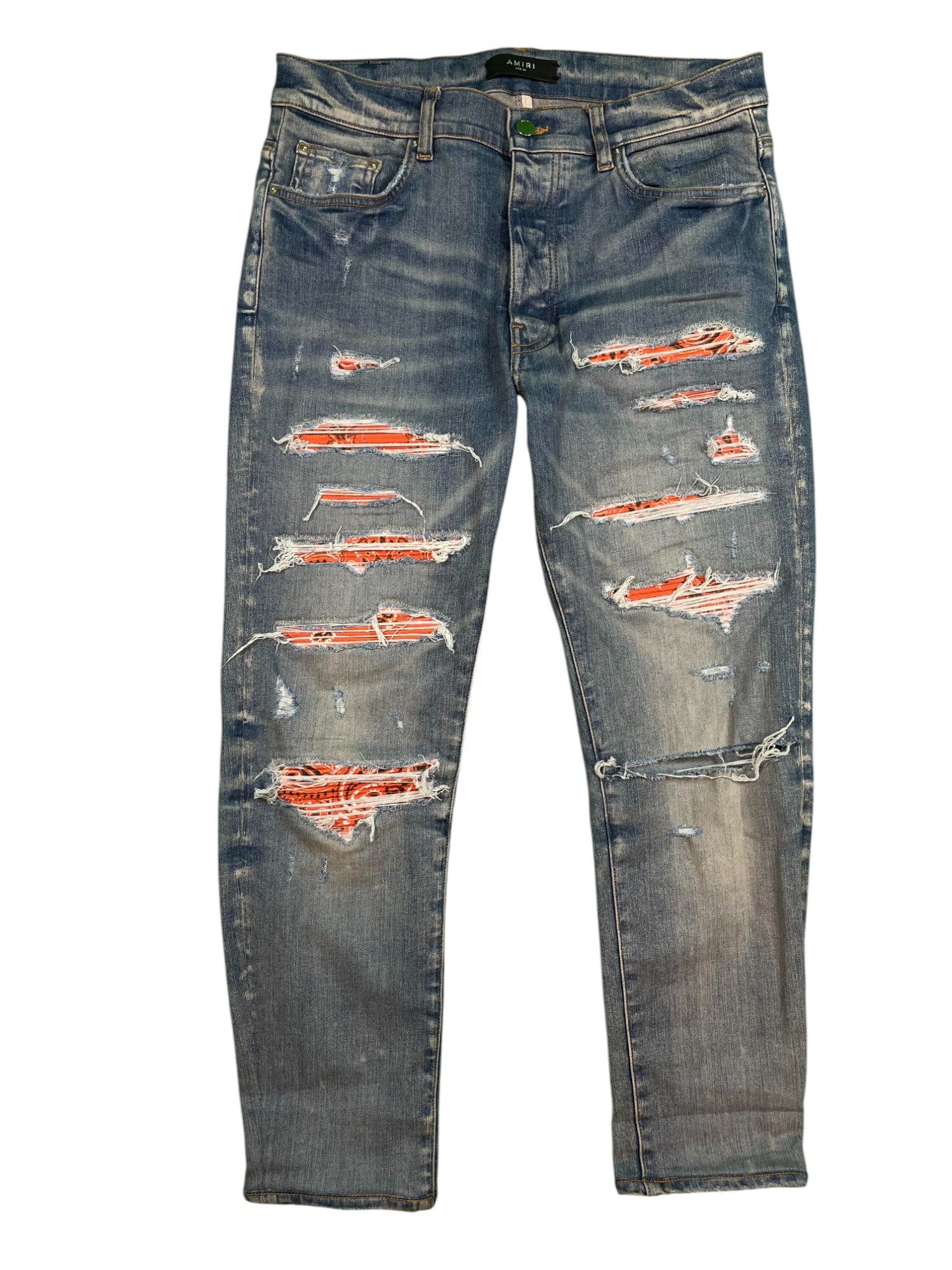 Amiri Paisley Thrasher Patch Light Wash & Orange Jeans