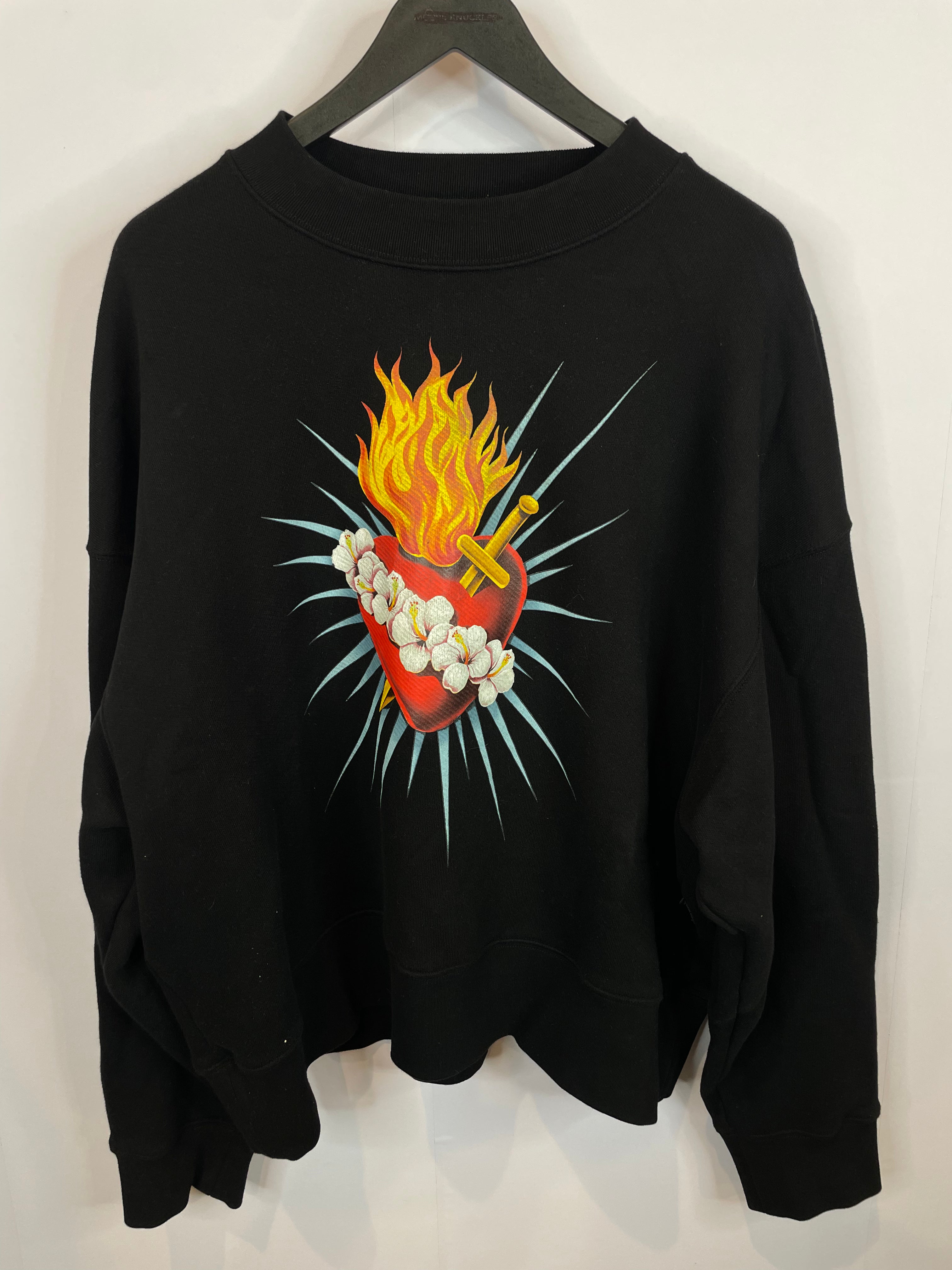 Palm Angels Flame Heart Crewneck Black Used Large