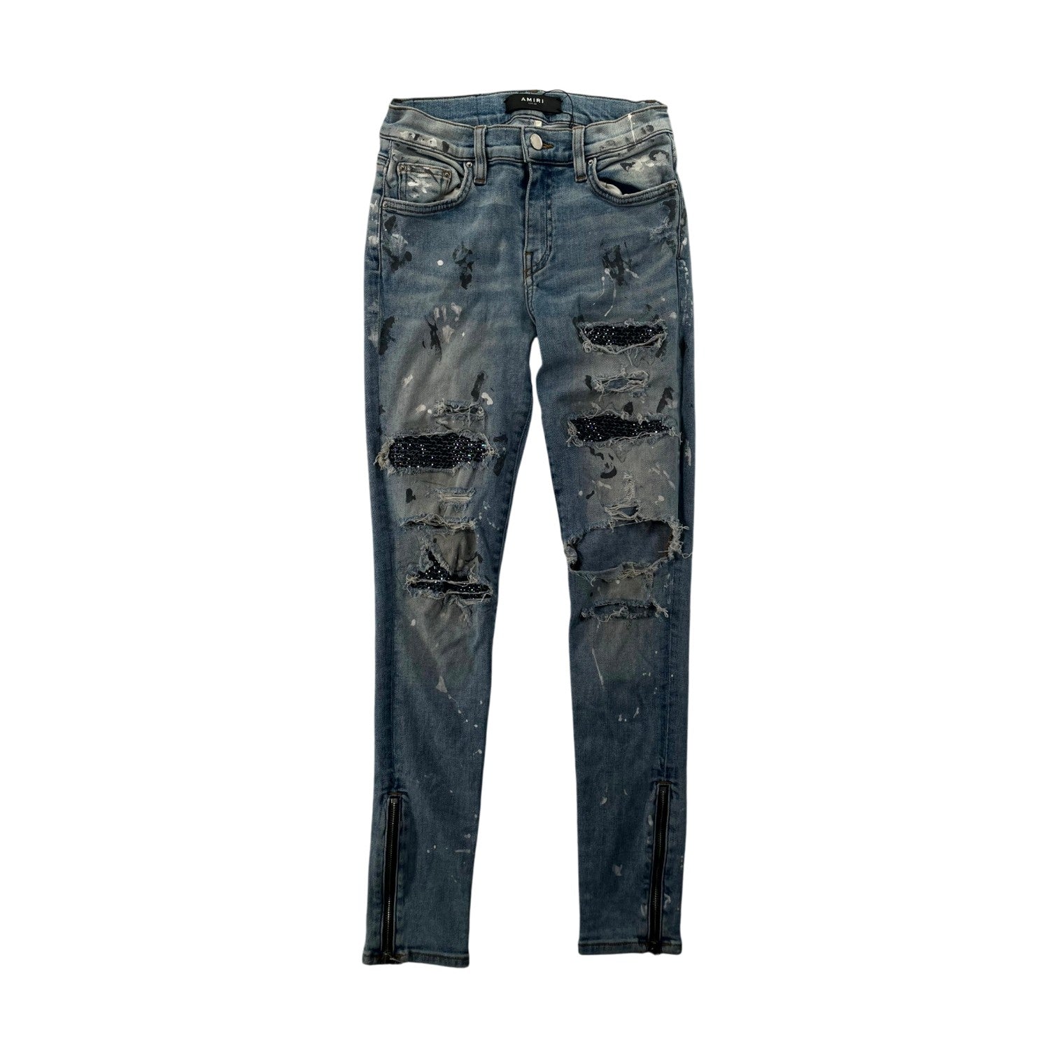 Amiri Splatter Swarovski Patch Light Wash Jeans