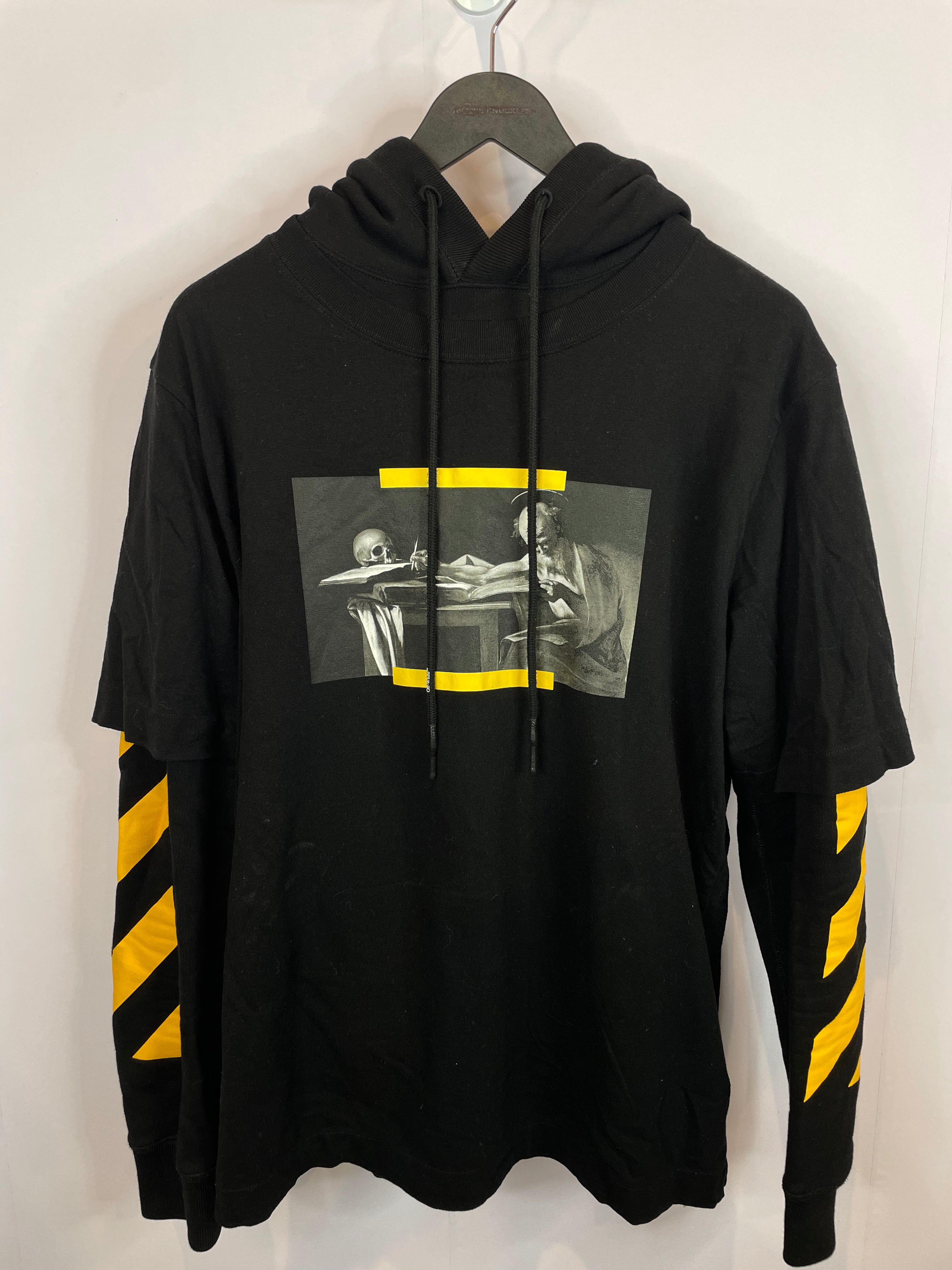 Off White Shirt Hoodie Black Yellow Used Small
