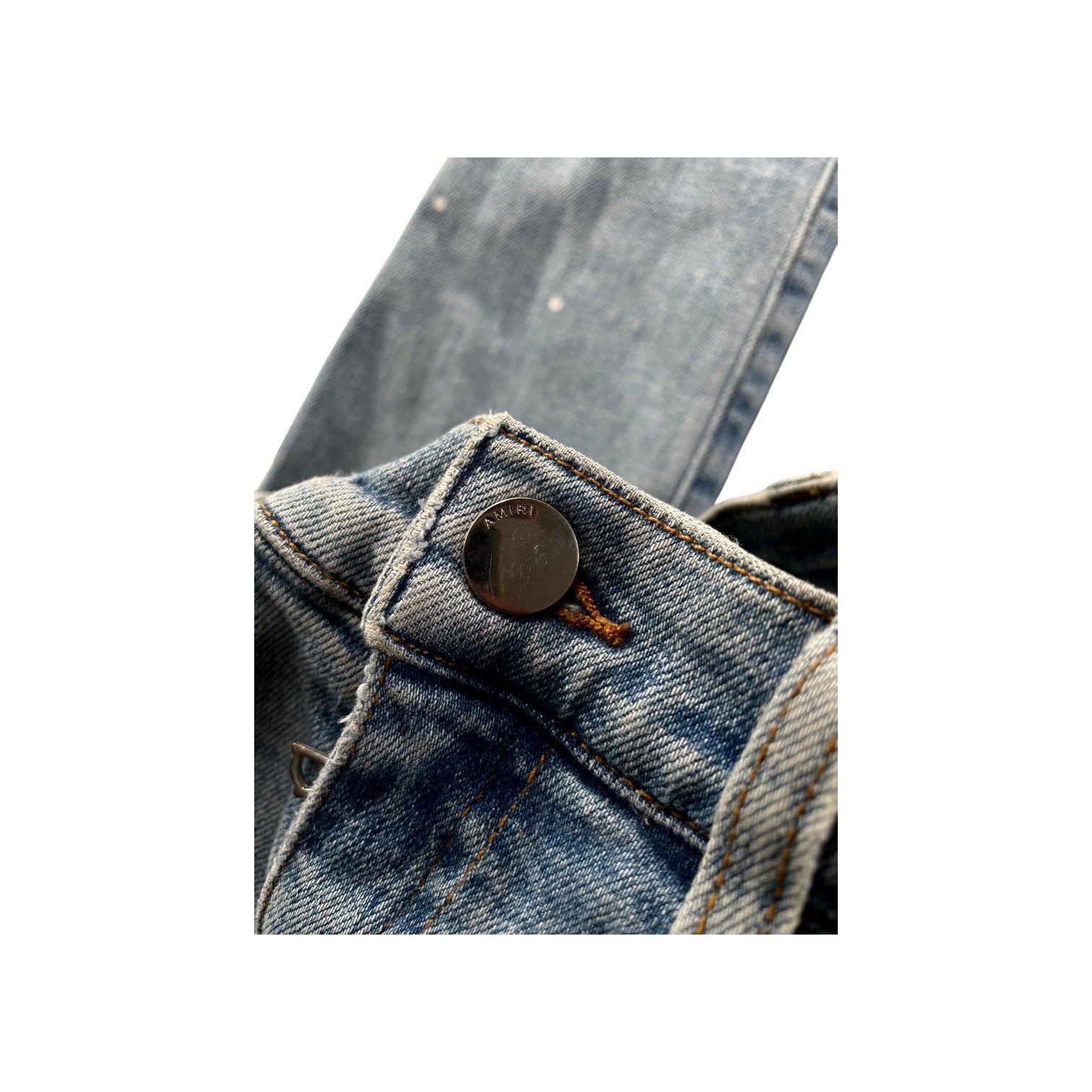Amiri Splatter Swarovski Patch Light Wash Jeans