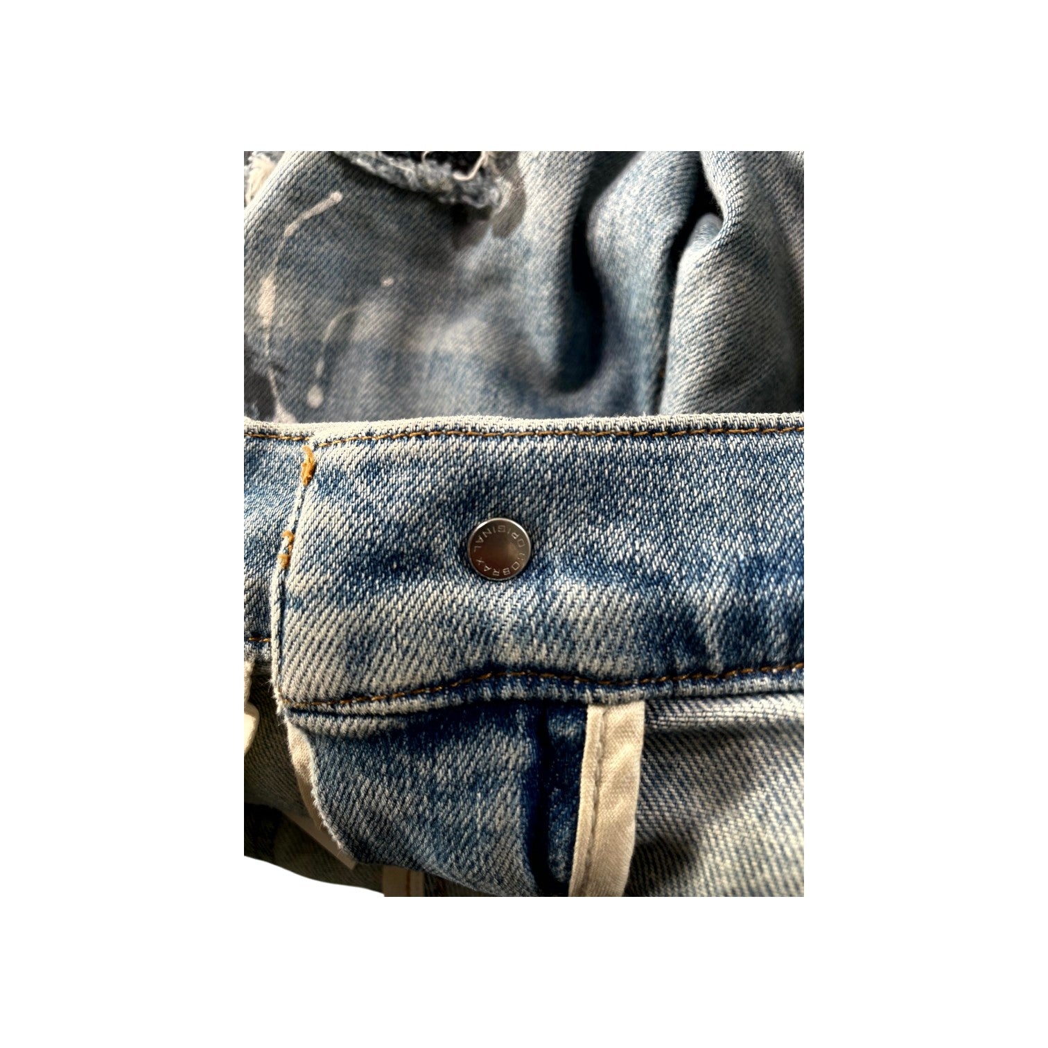 Amiri Splatter Swarovski Patch Light Wash Jeans