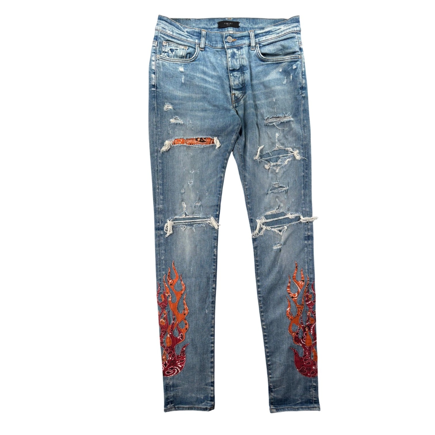 Amiri Bandana Flames Light Wash & Orange Jeans