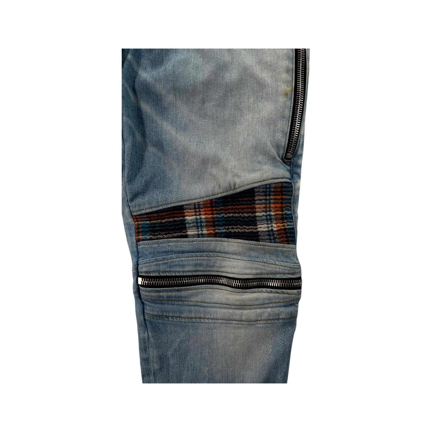 Amiri "MX2" Plaid Patch Light Wash, Blue & Orange Jeans