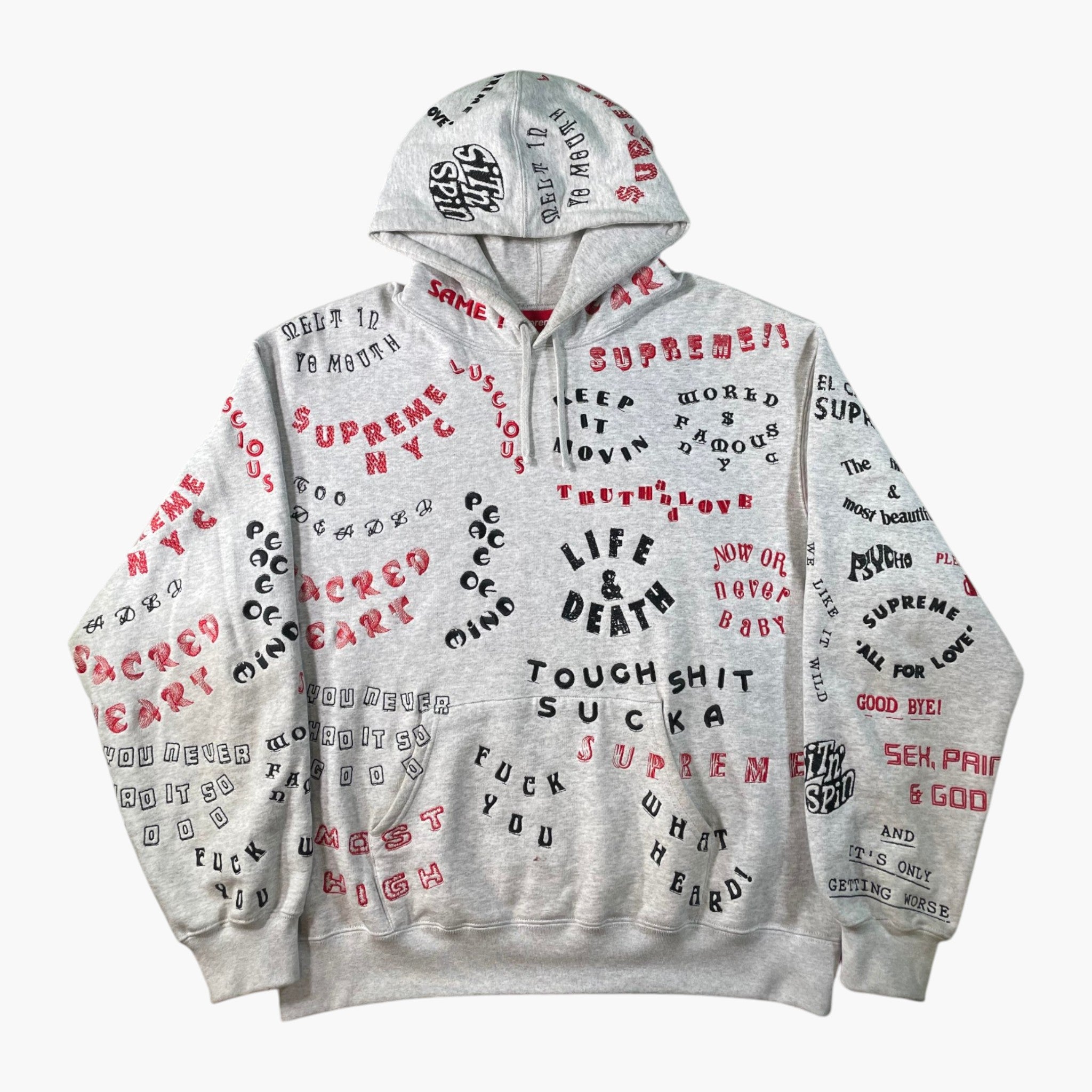 Supreme Too Deadly Grey Red & Black Hoodie