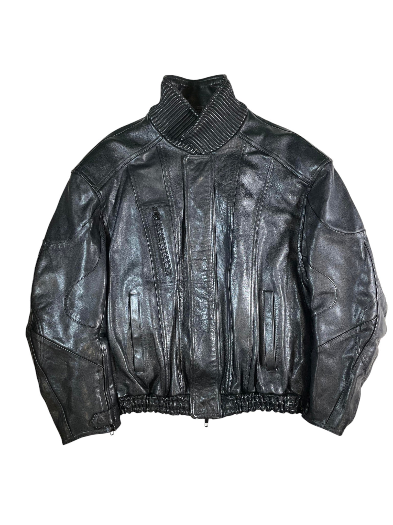 Balenciaga Interlock Gold Logo Biker Leather Bomber Jacket