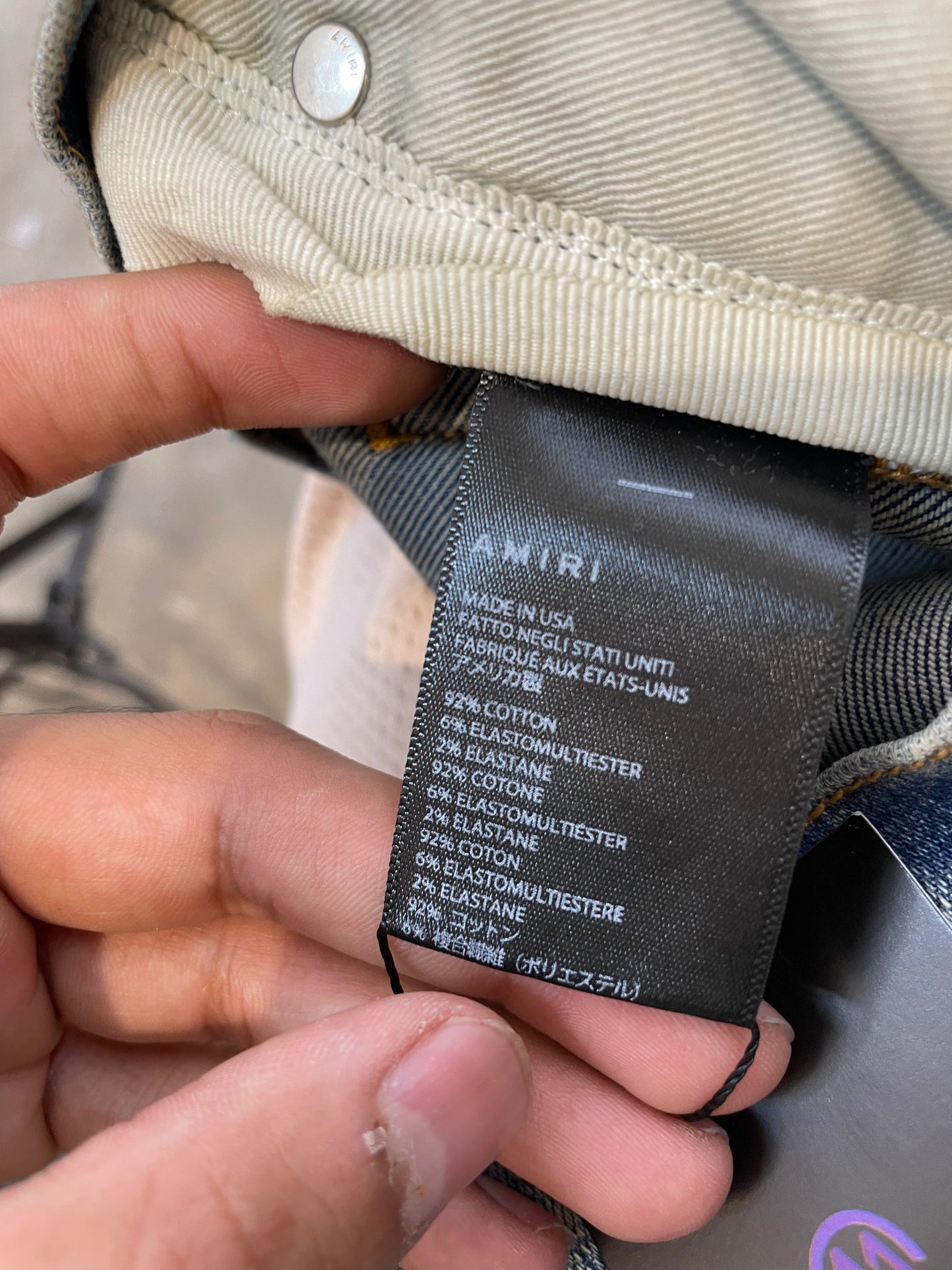 Amiri MX2 Light Wash Yellow Patch Used 34