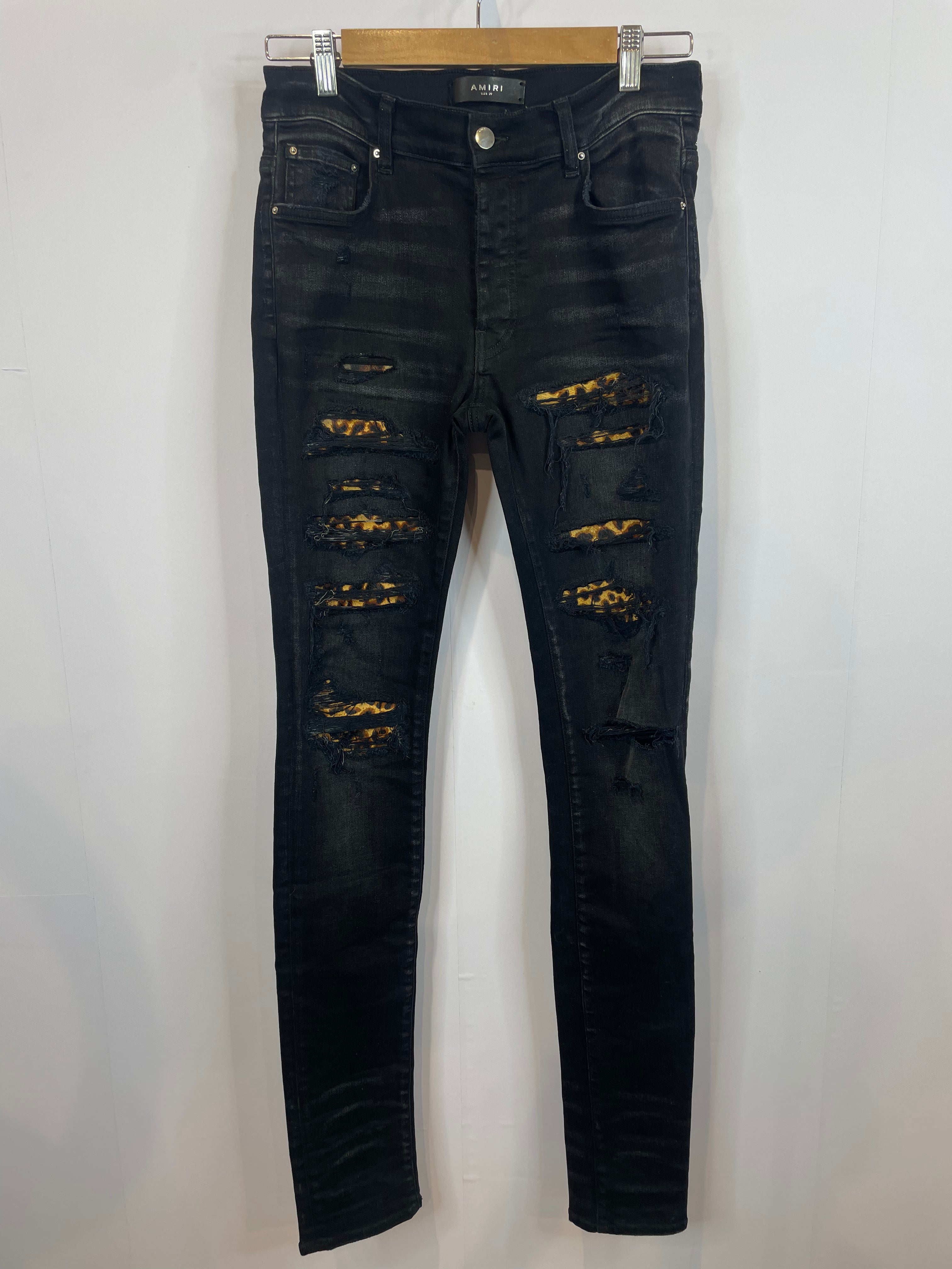 Amiri Jeans Black Cheetah Thrasher Patch Used 29