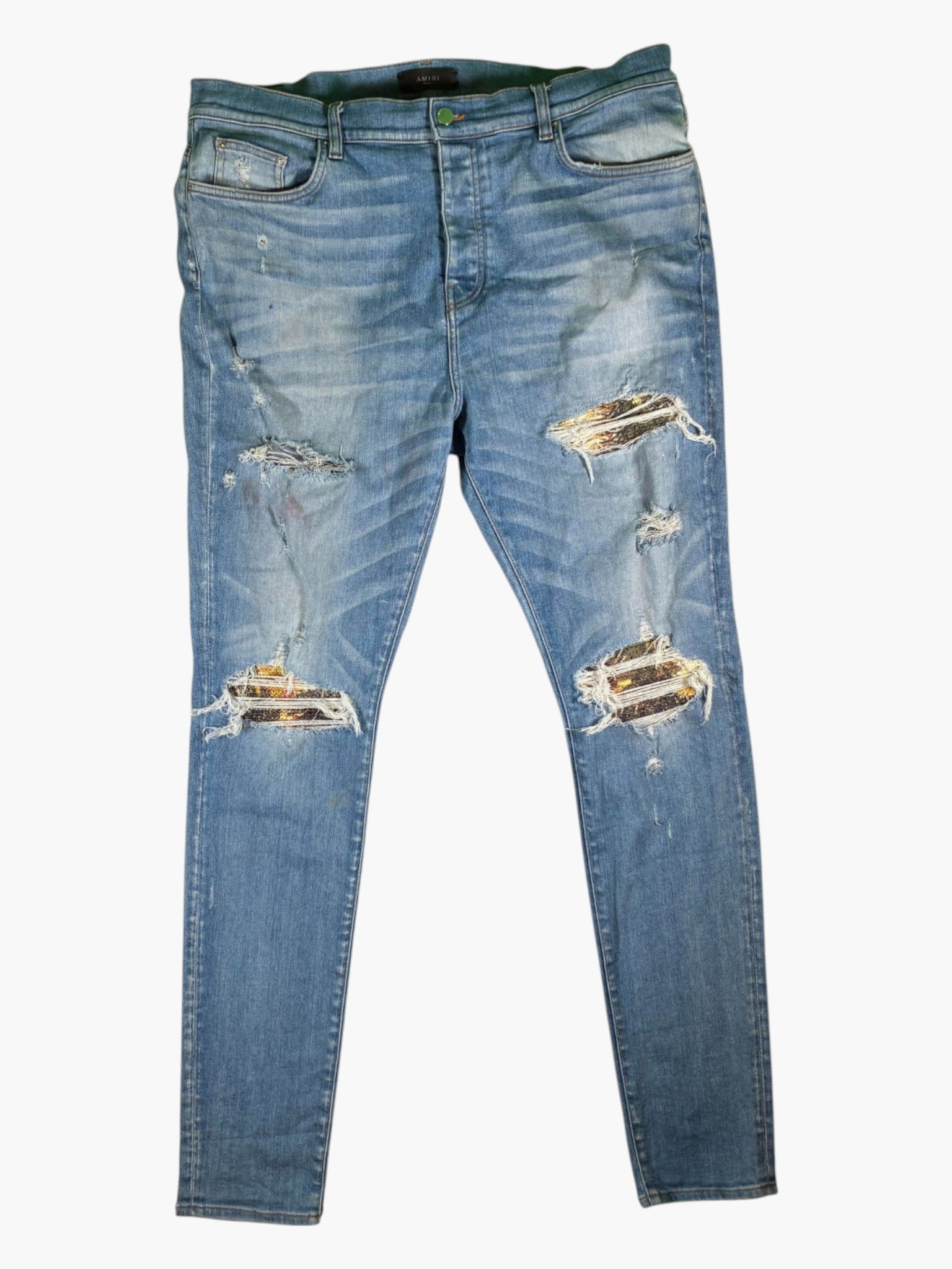 Amiri MX1 Aloha Light Wash Patch Jeans