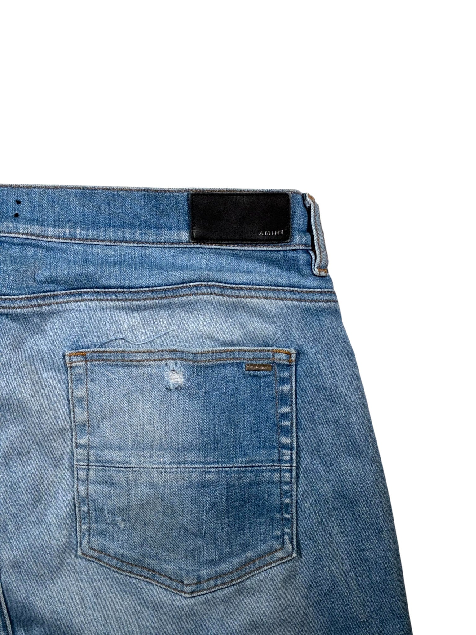 Amiri MX1 Aloha Light Wash Patch Jeans