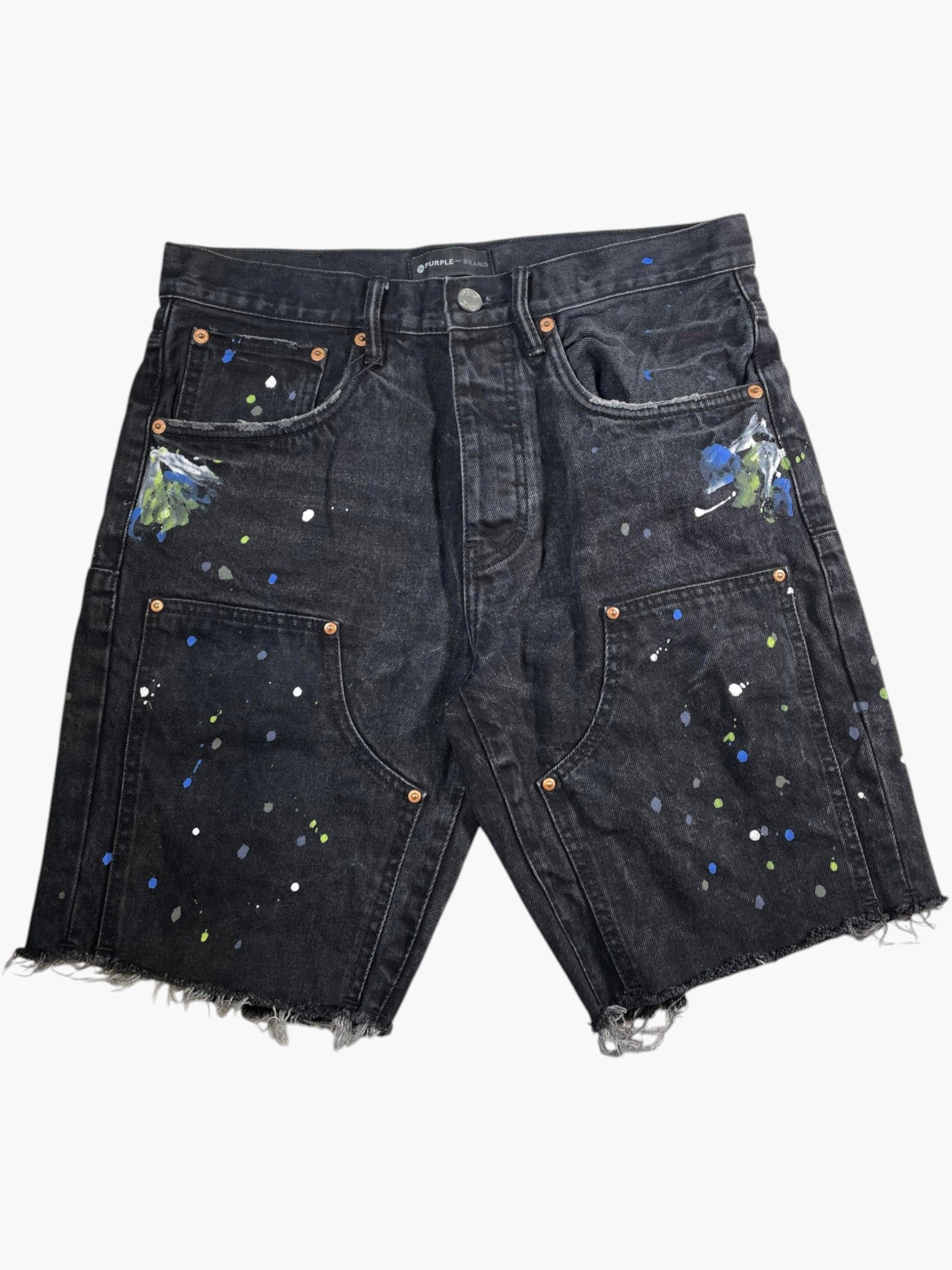 Purple Brand Paint Splatter Black Jean Shorts