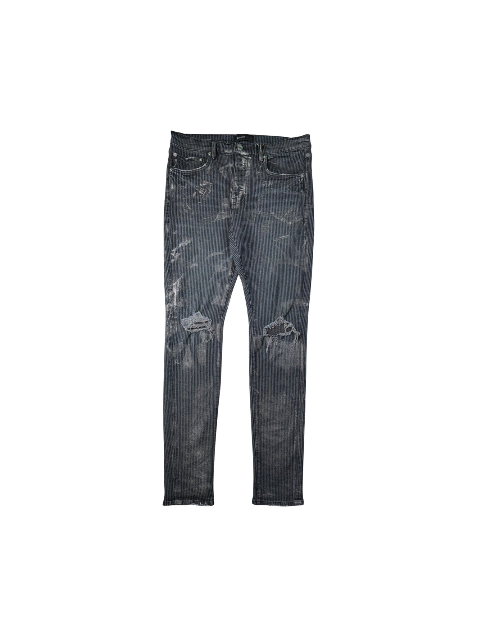 Purple Brand Pinstripe Splatter Black Jeans