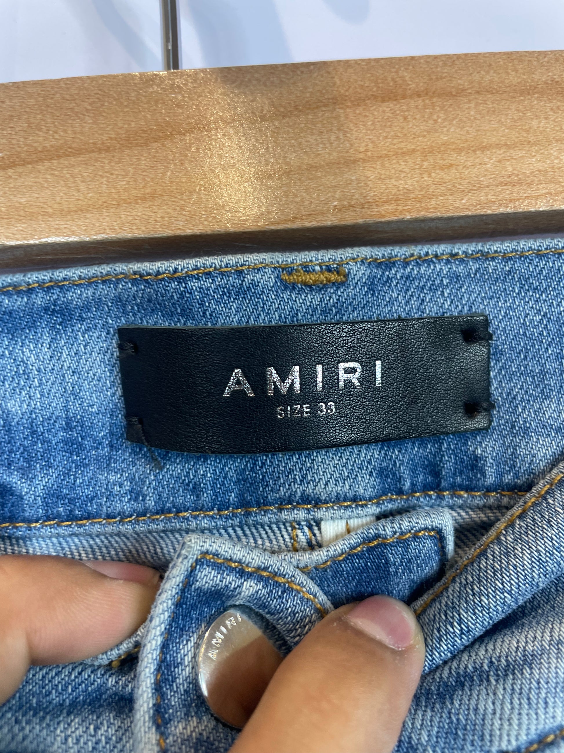 Amiri Jeans Light Wash Pink Plaid Side Logo Used 33