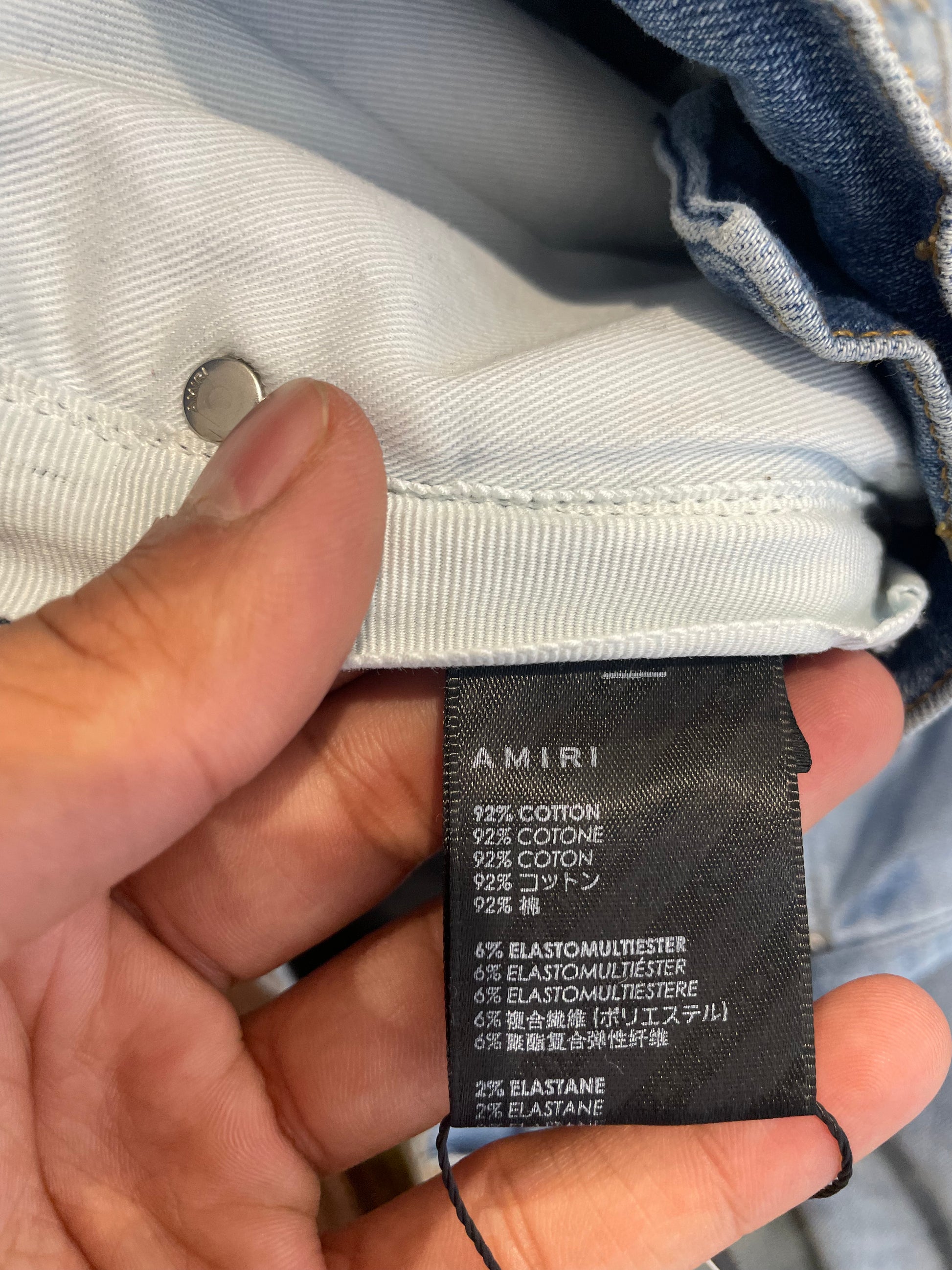 Amiri Jeans Light Wash Pink Plaid Side Logo Used 33