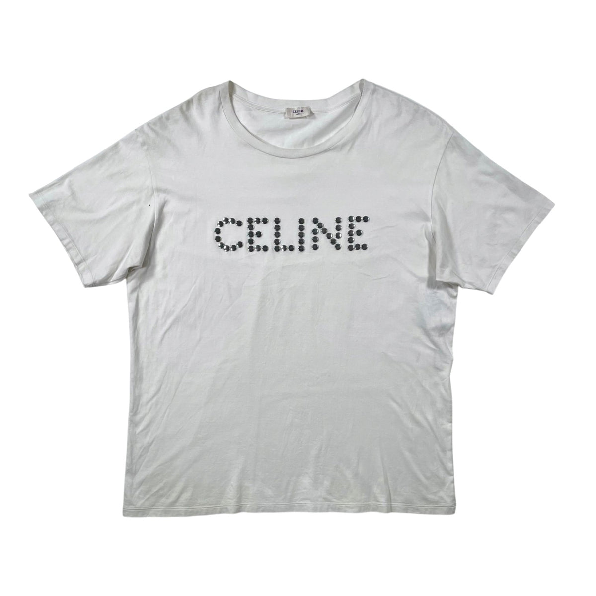 Celine Studded Chest Logo White Tee