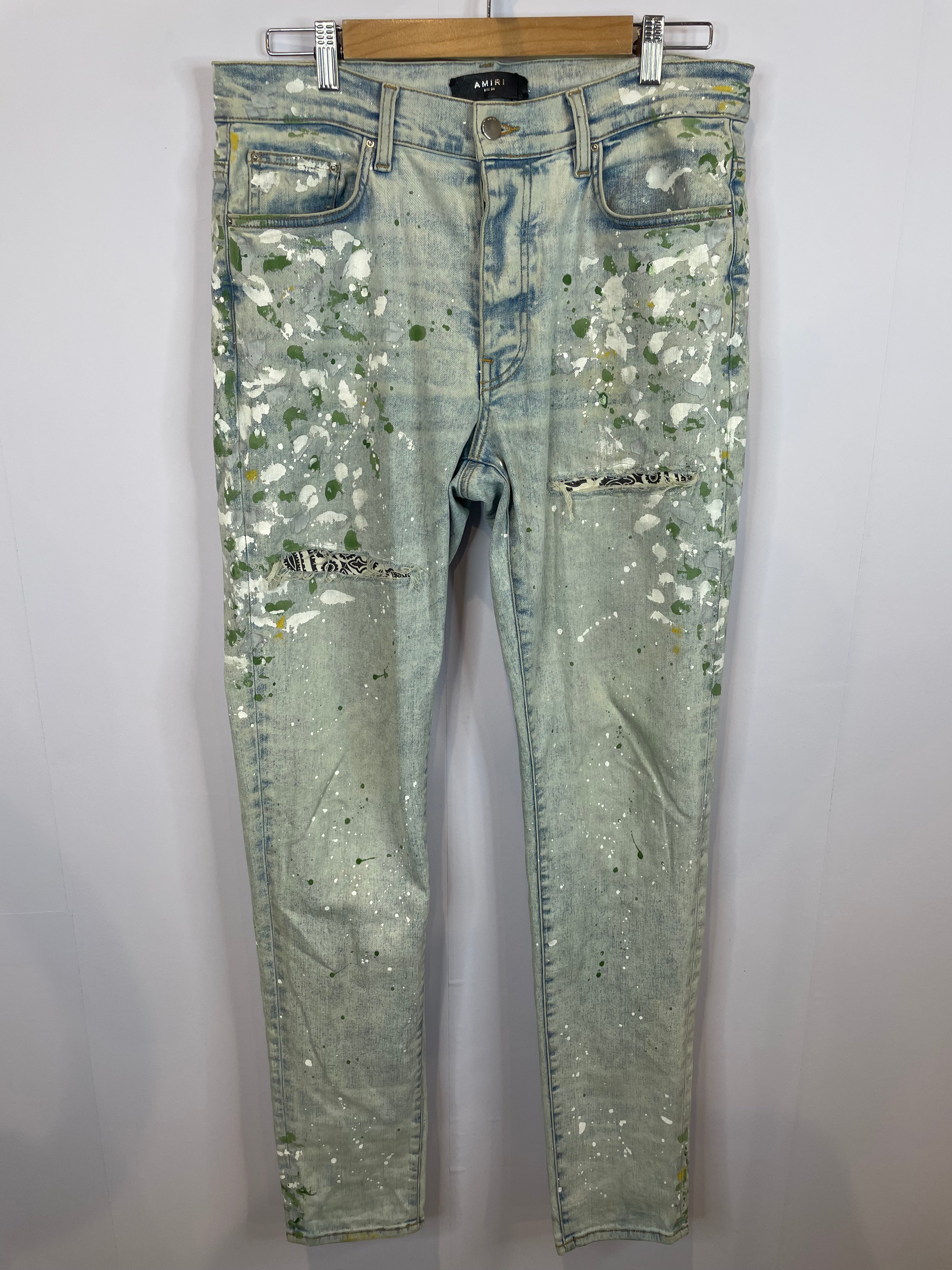 Amiri Jeans Light Wash Green Splatter Used 34