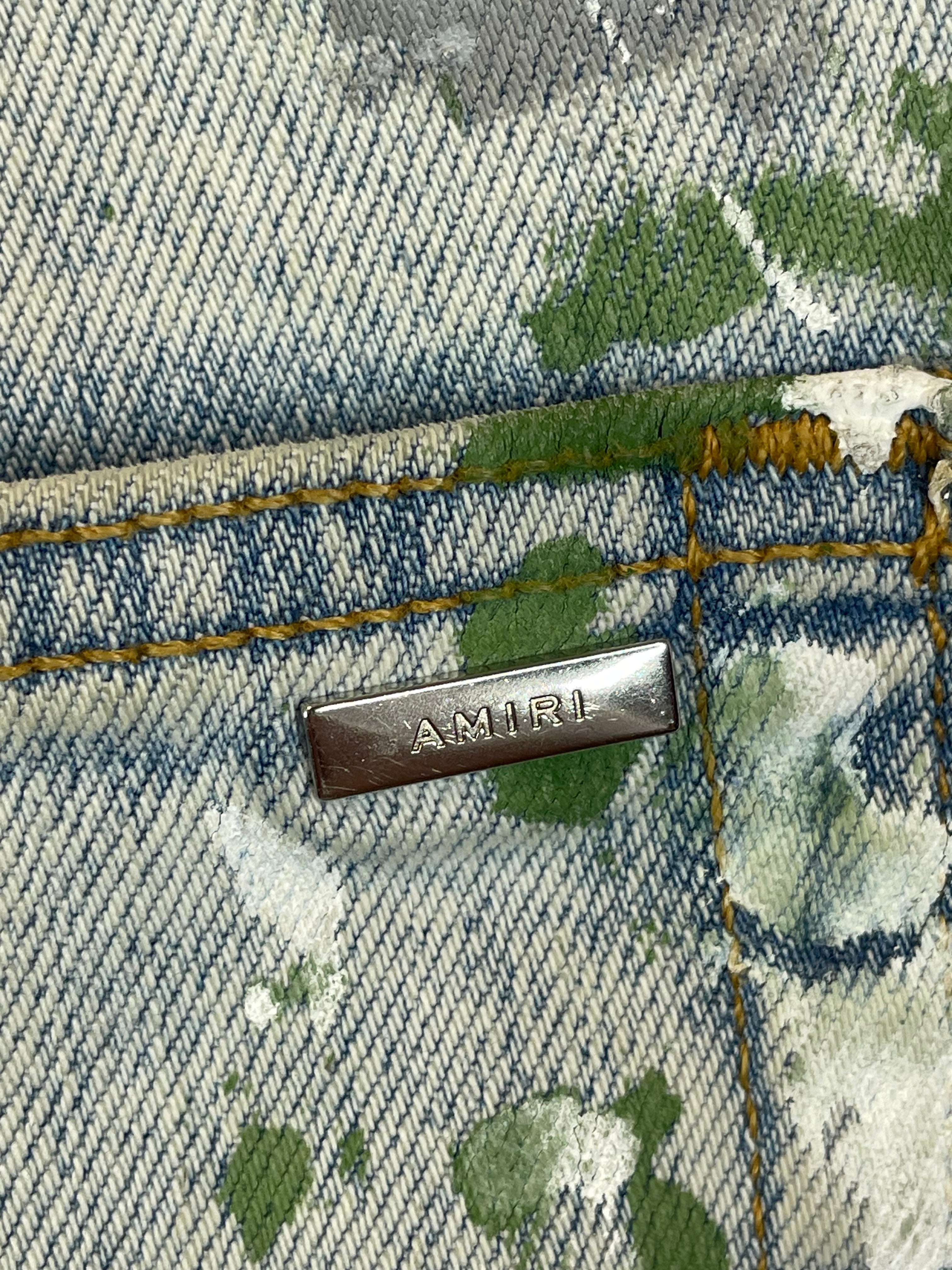 Amiri Jeans Light Wash Green Splatter Used 34