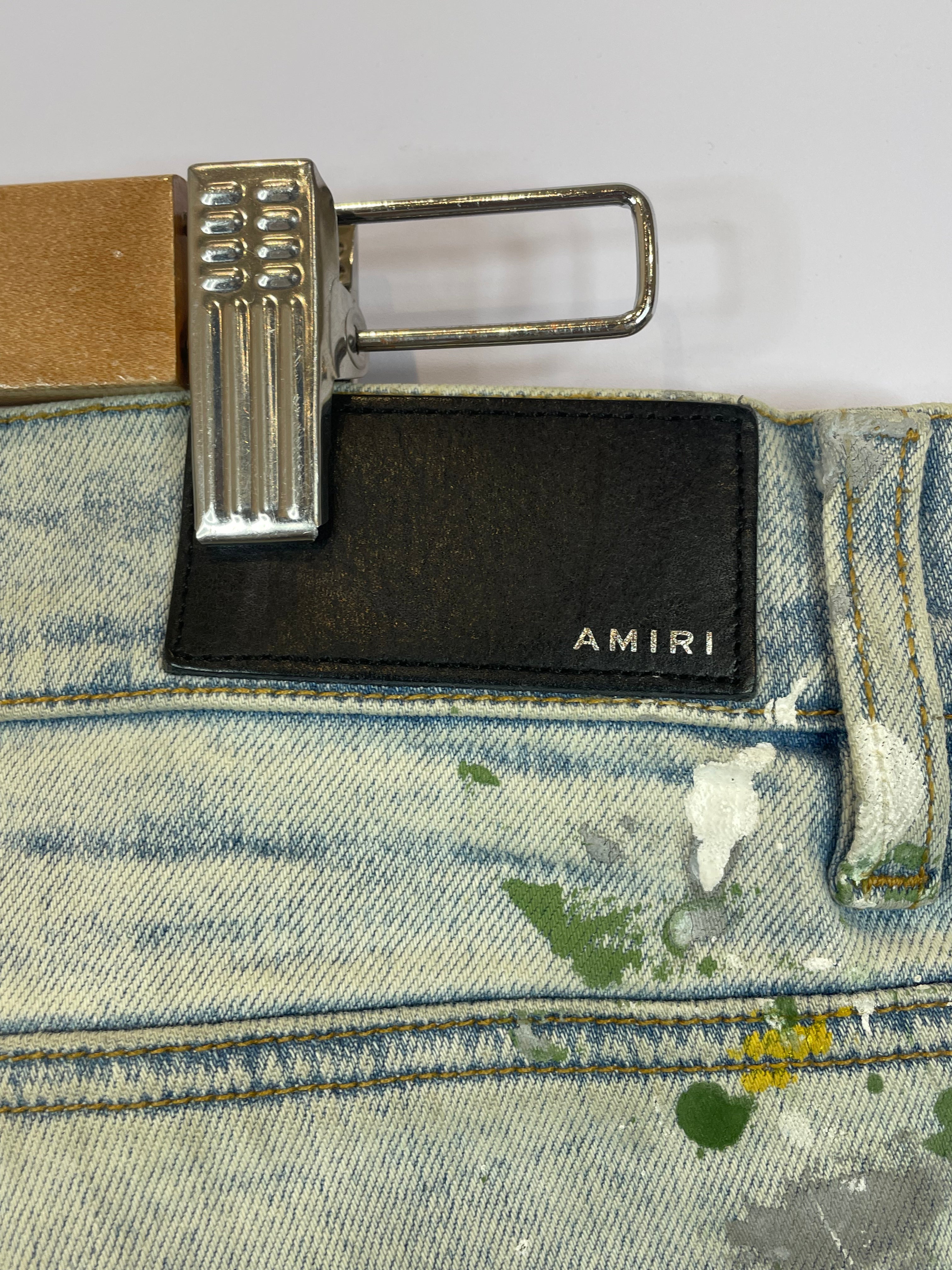 Amiri Jeans Light Wash Green Splatter Used 34