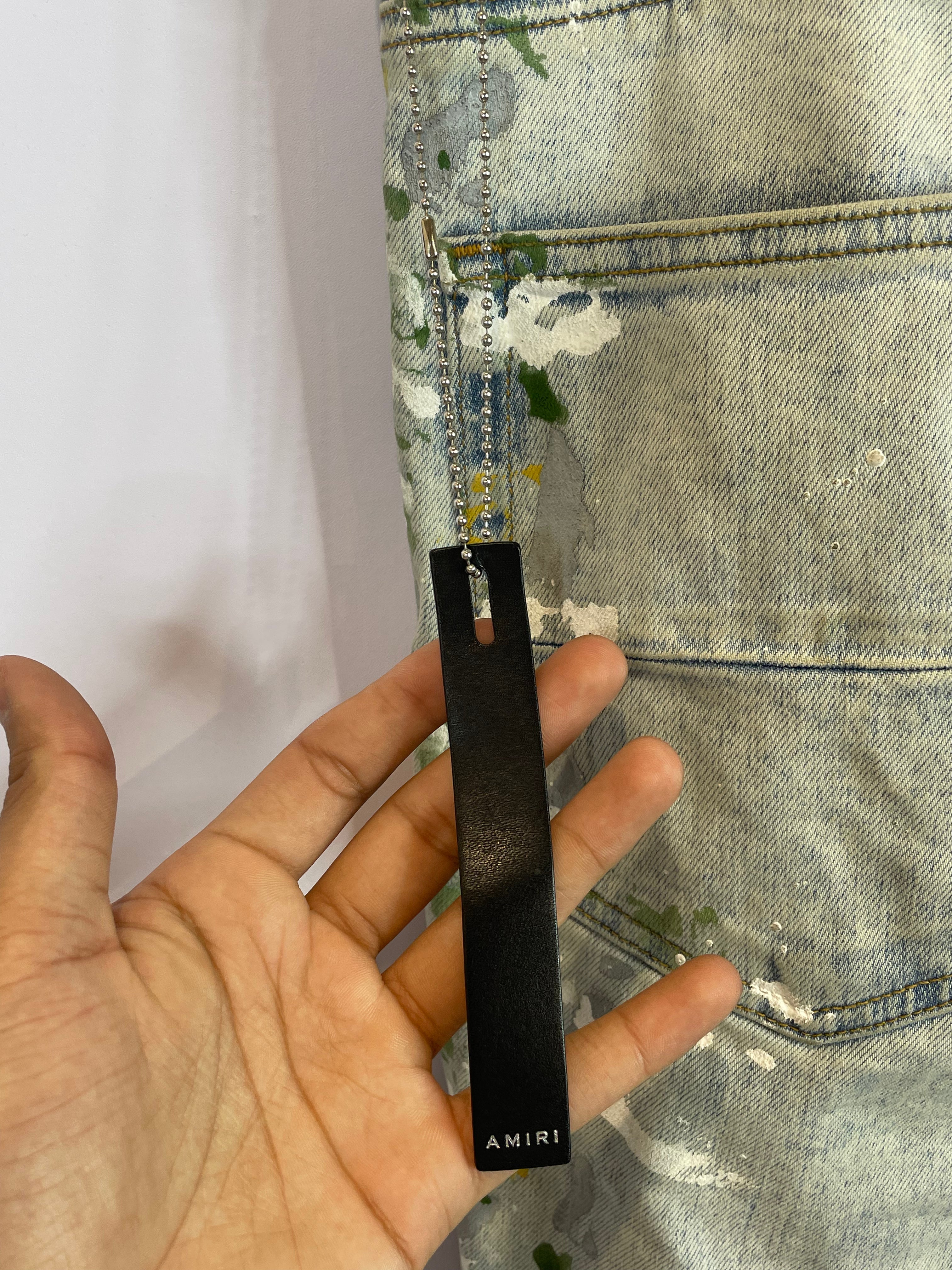 Amiri Jeans Light Wash Green Splatter Used 34