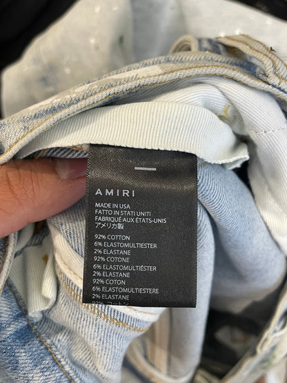 Amiri Jeans Light Wash Green Splatter Used 34