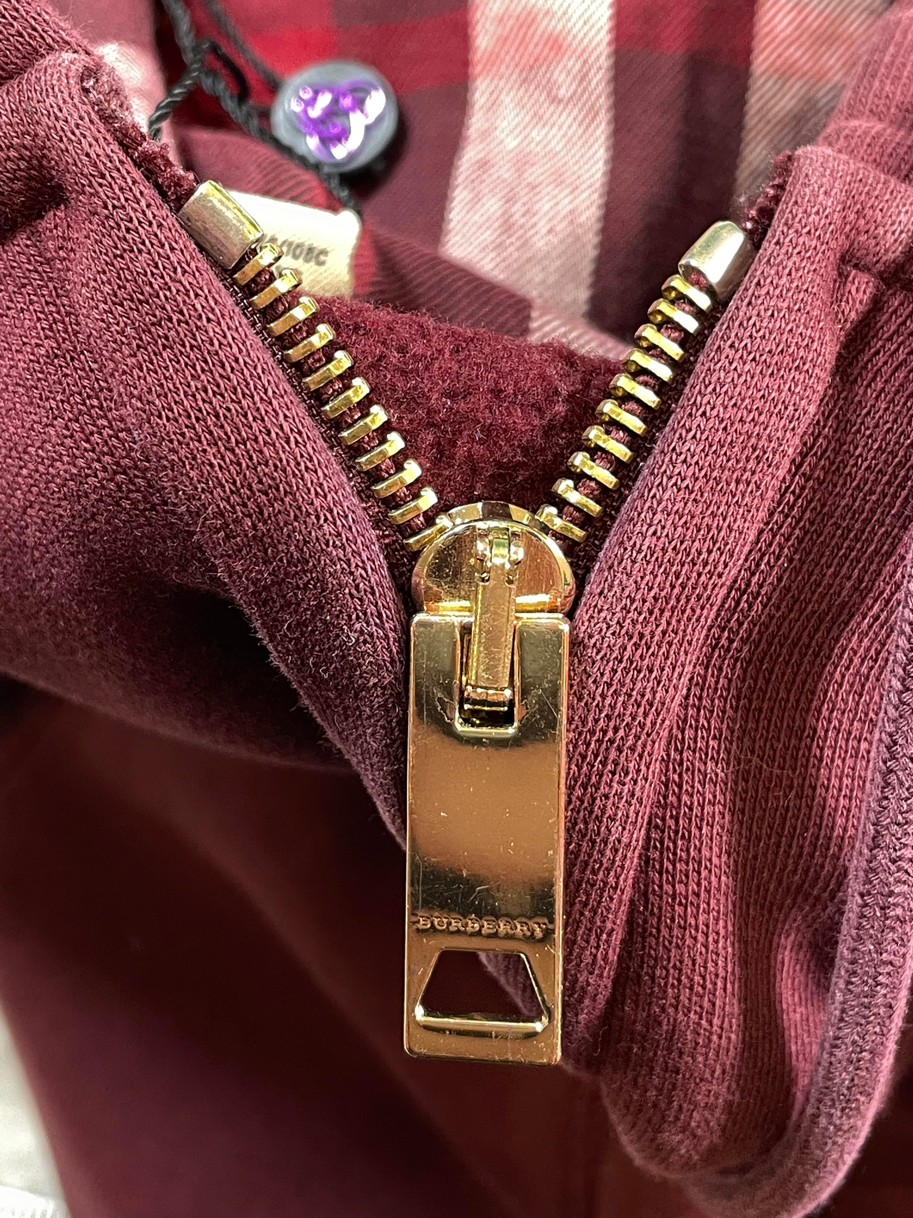 Burberry Monogram Hooded Maroon Zip Up Hoodie