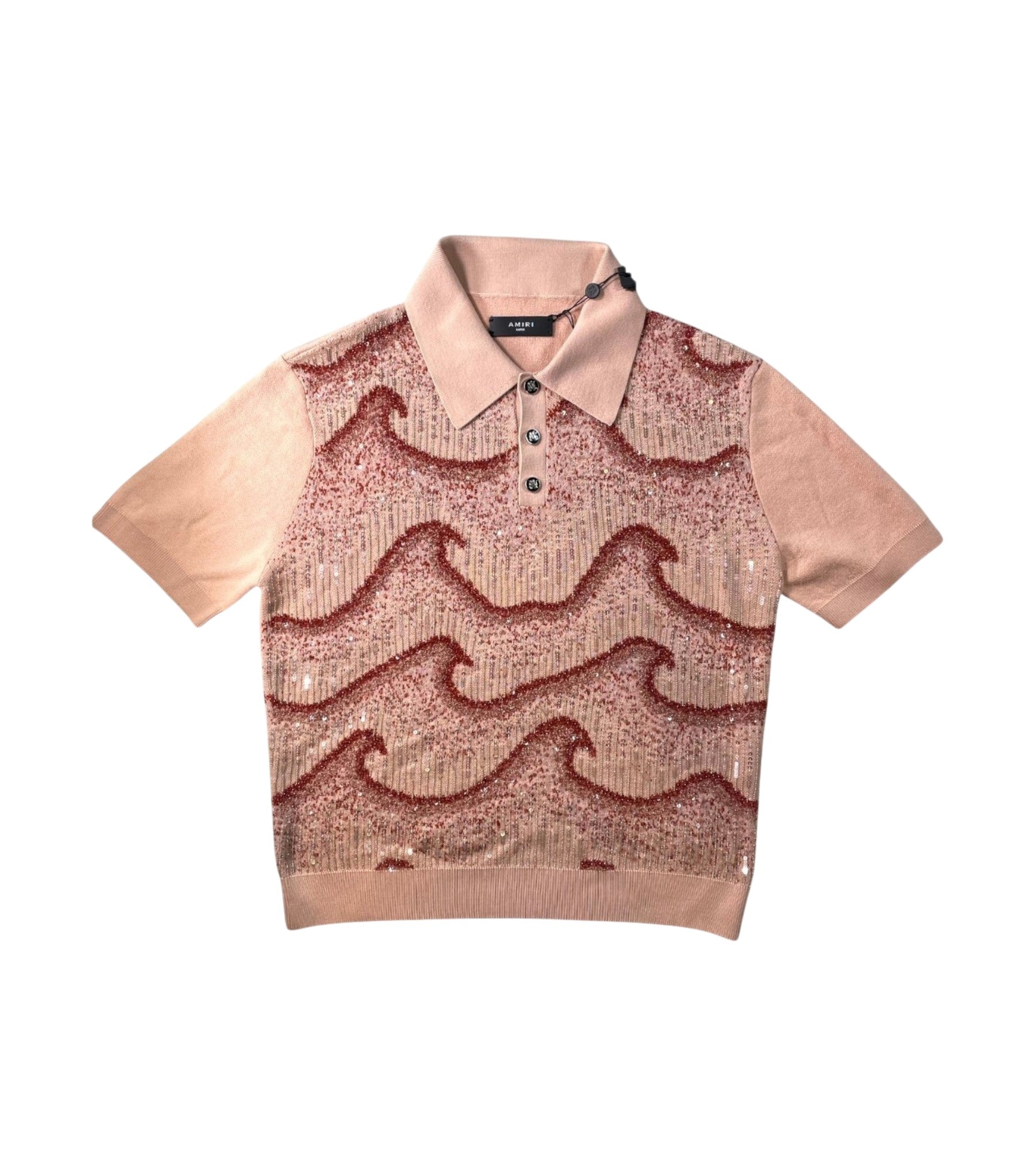 Amiri "Wavy Embellshed Seqiun" Blush Pink Polo Shirt
