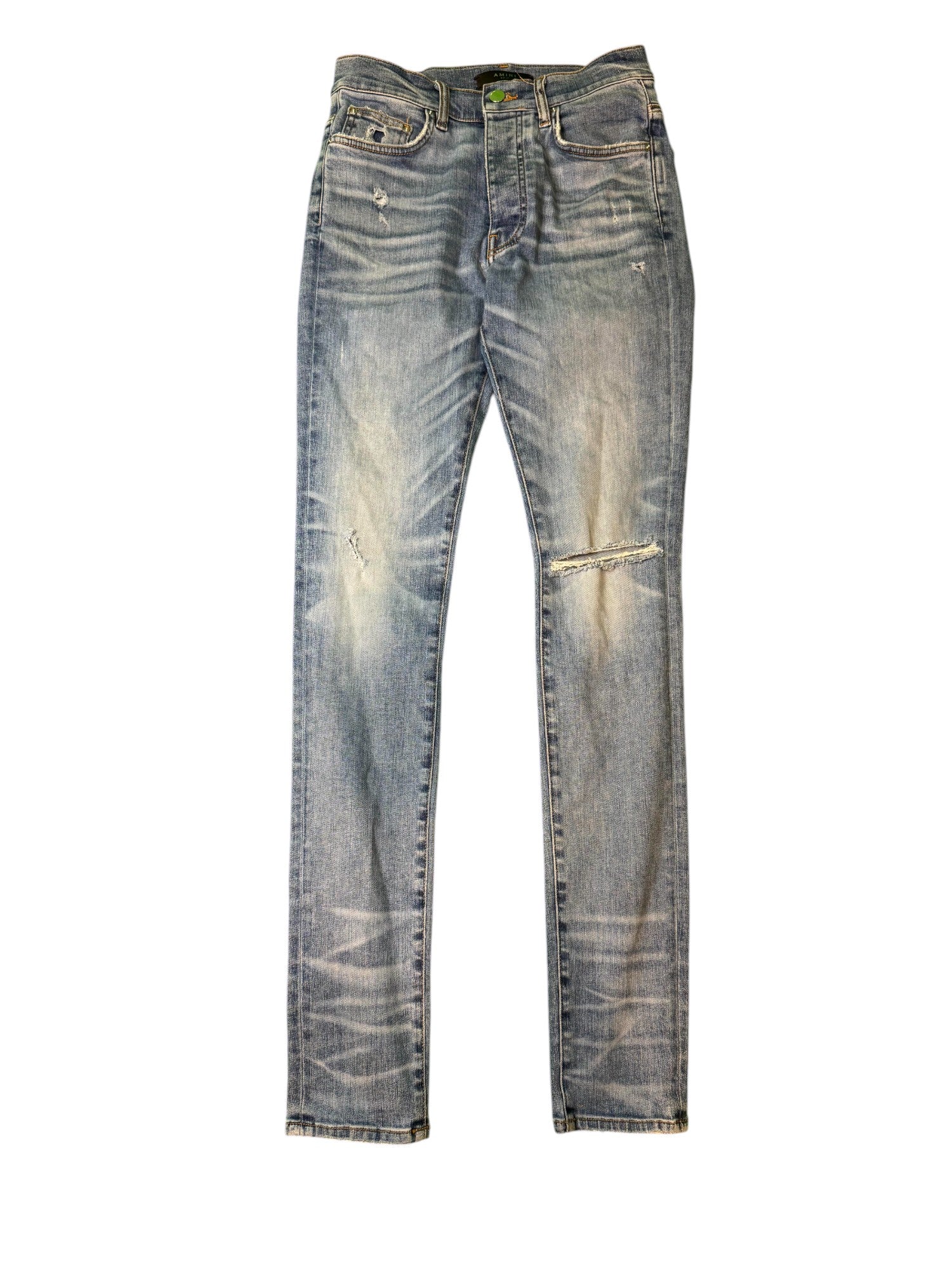 Amiri Knee Rip Light Wash Blue Jeans