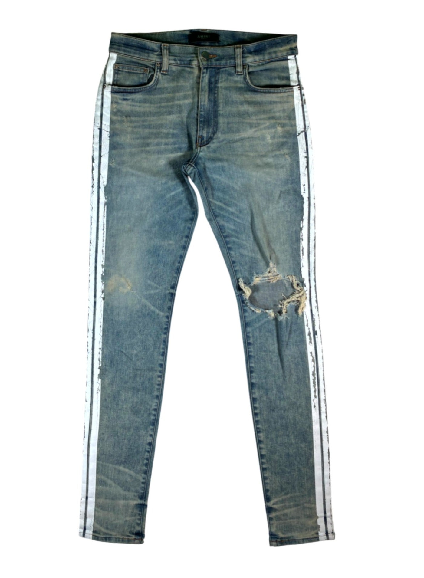 Amiri Stripe Light Wash & White Jeans