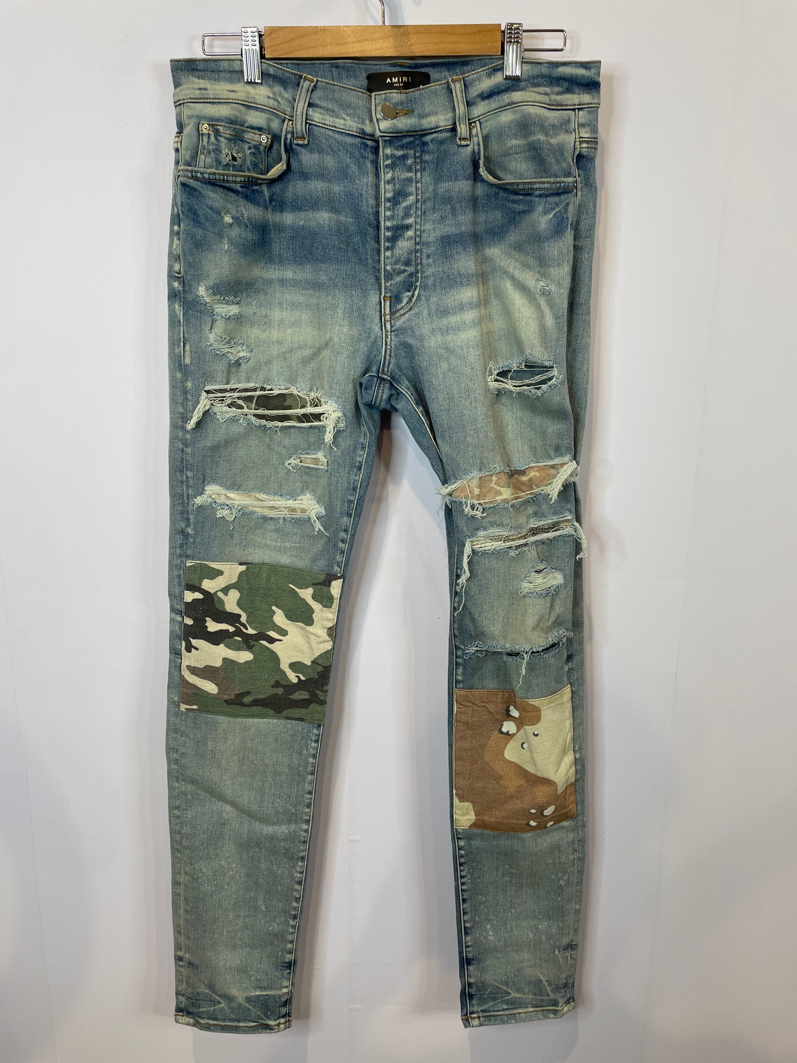 Amiri Jeans Light Wash Desert Camo Patchwork Used 34