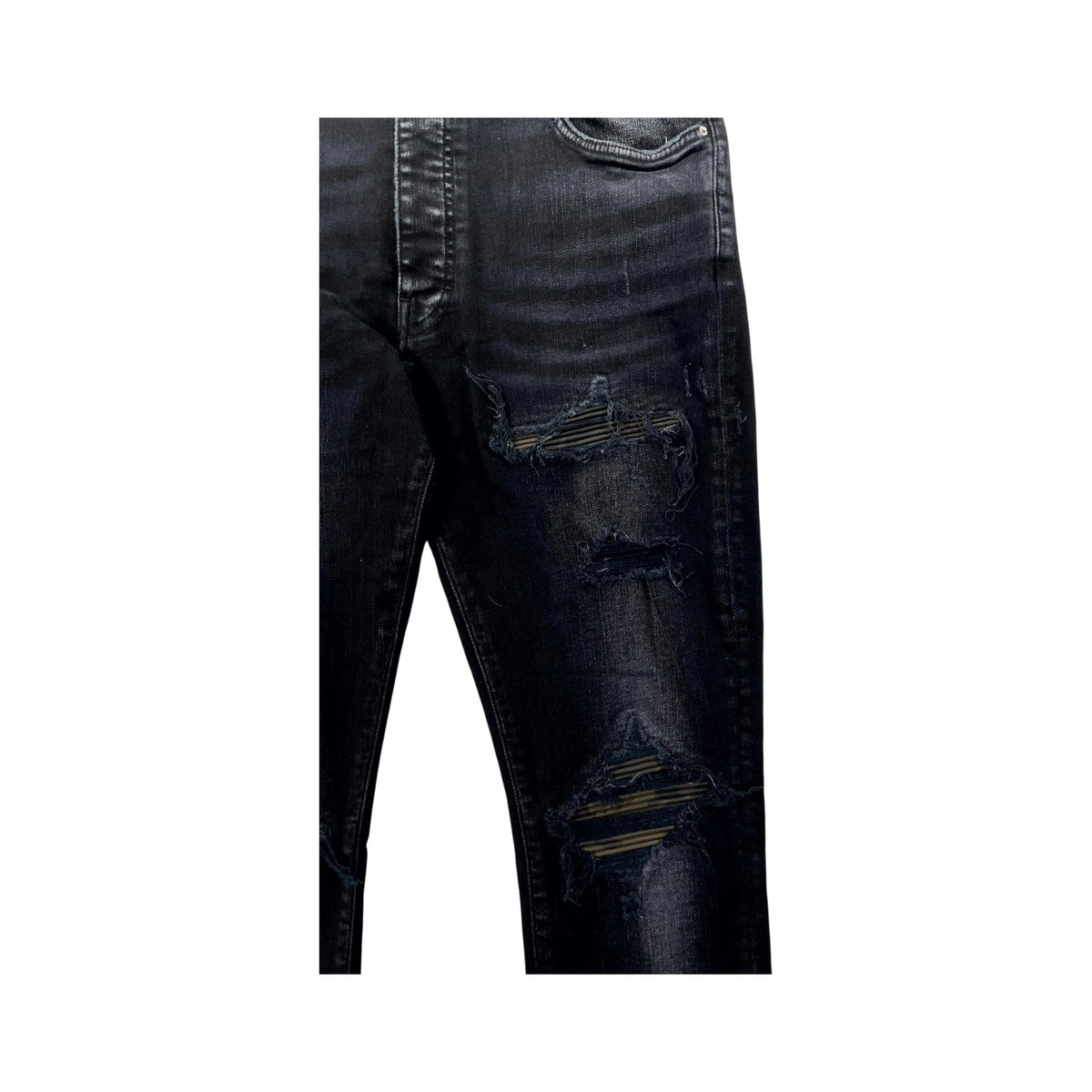 Amiri "MX1" Camo Leather Patch Black Wash Jeans