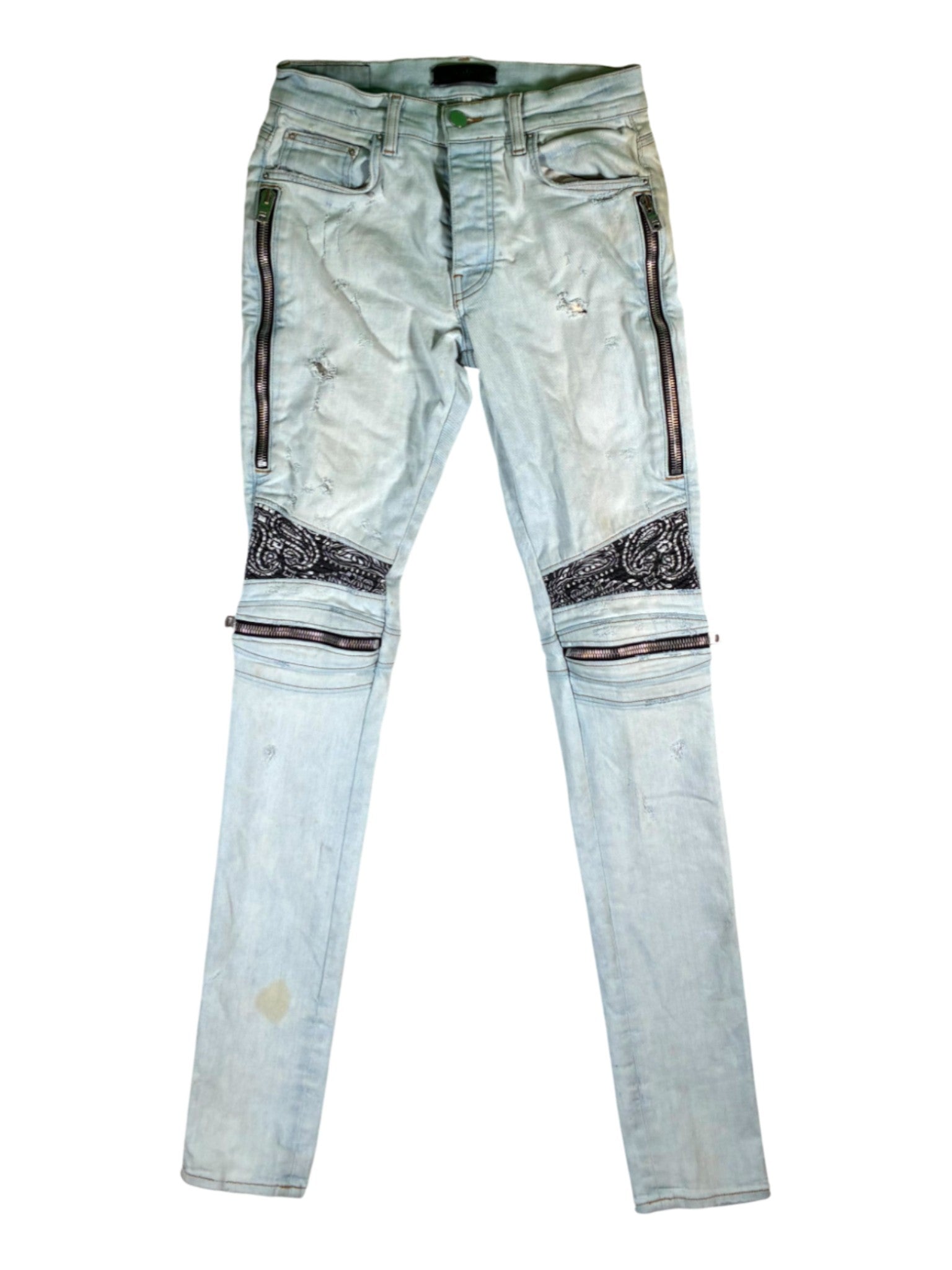 Amiri MX2 Light Wash, Black & White Paisley Jeans