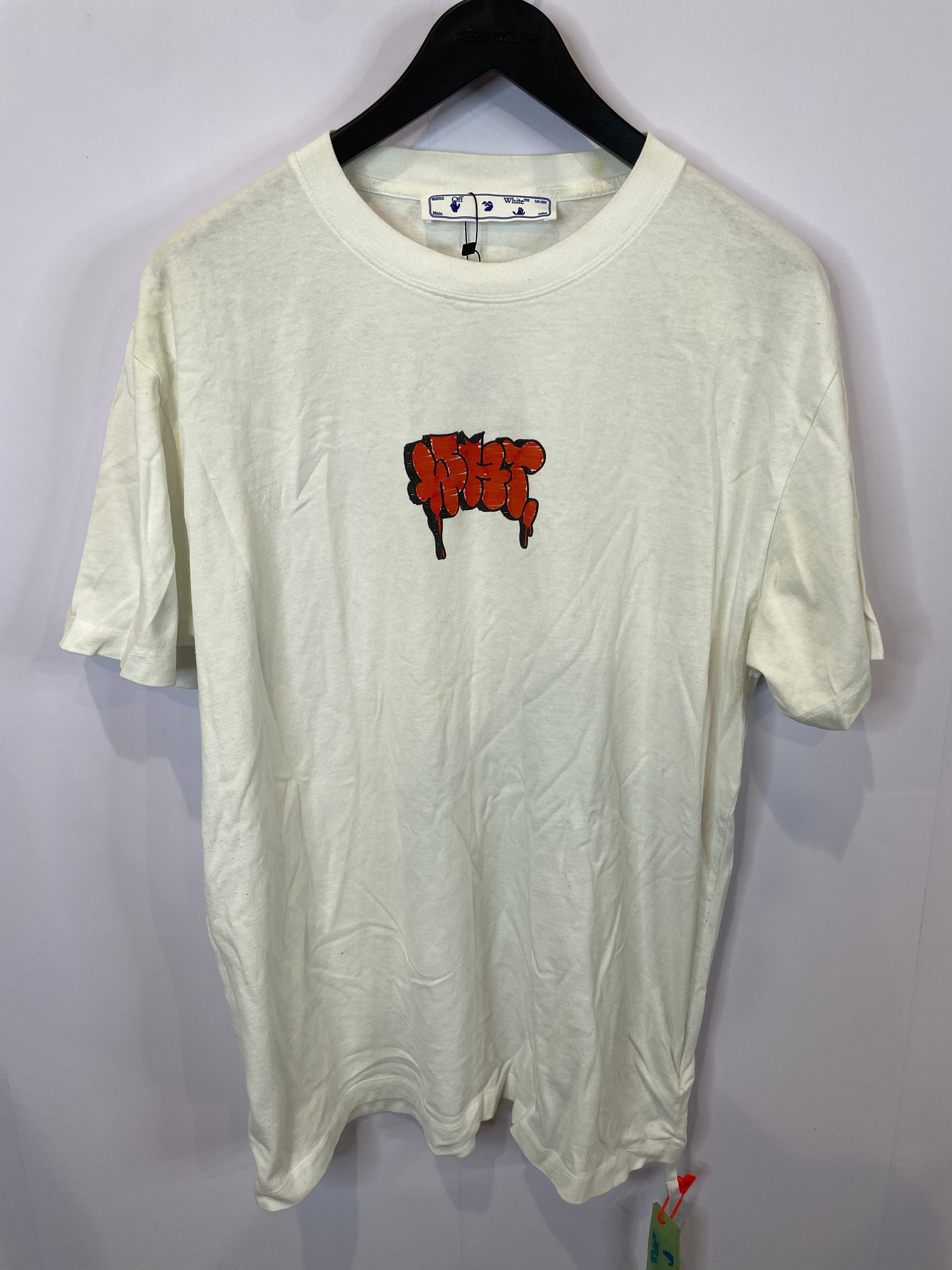 Off-White Tee White Red Spray Paint Used XL