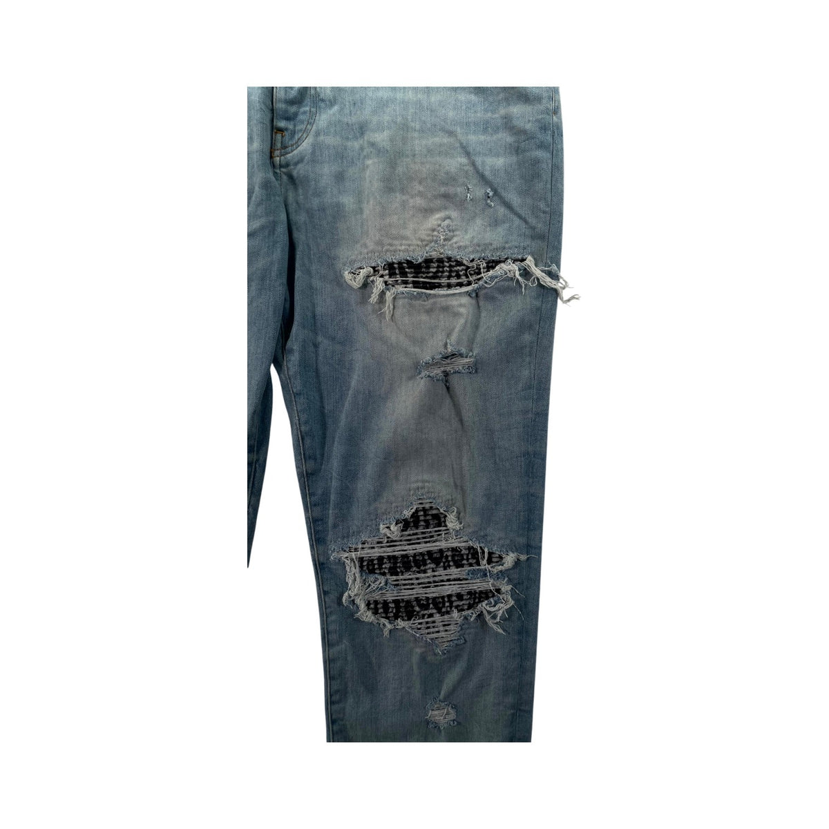 Amiri "MX1" Cheetah Patch Light Wash, Black & White Jeans